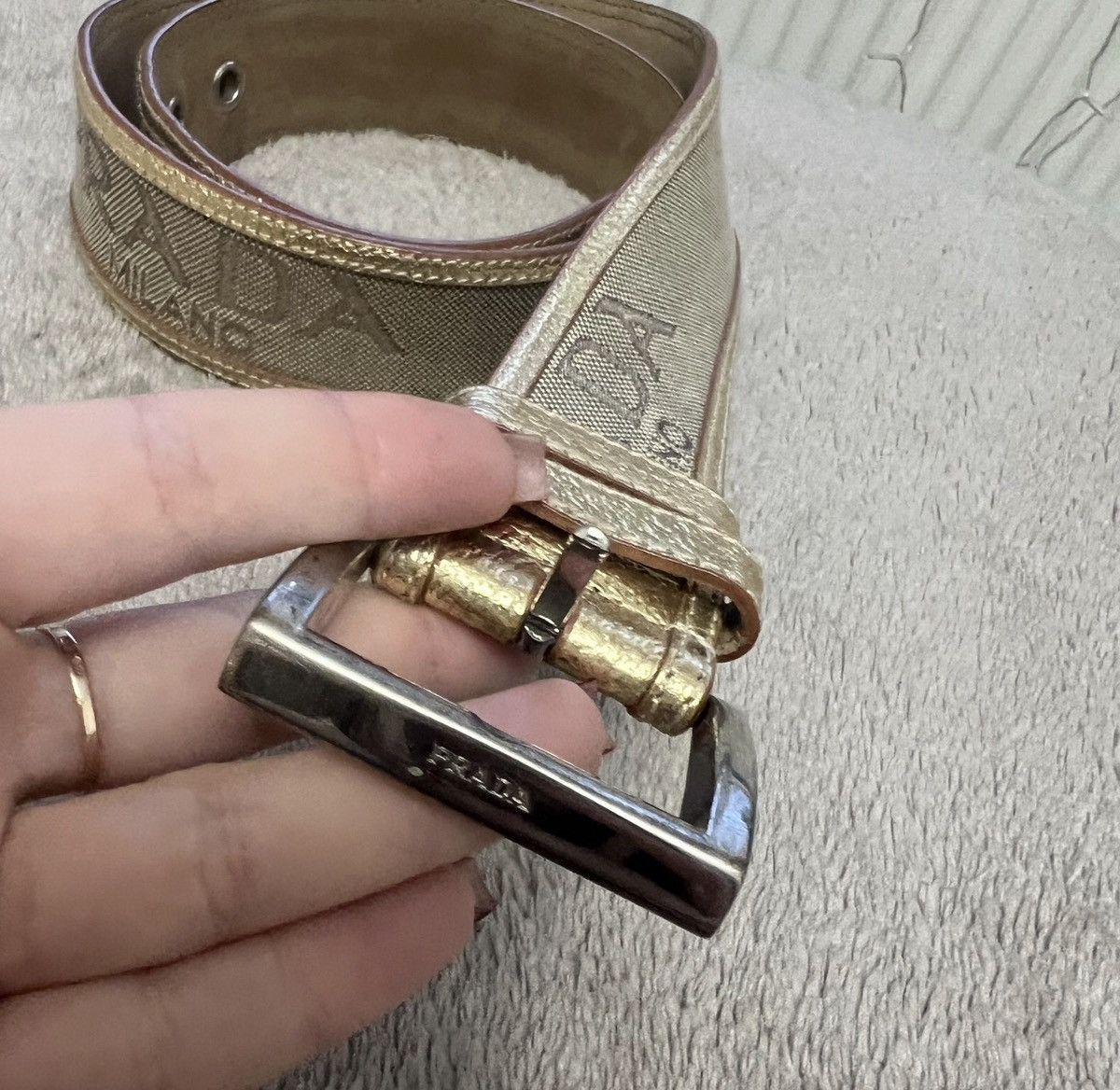 Prada PRADA SS 2006 Logo Canvas Gold Trim Belt runway Vintage Size 30 - 1 Thumbnail