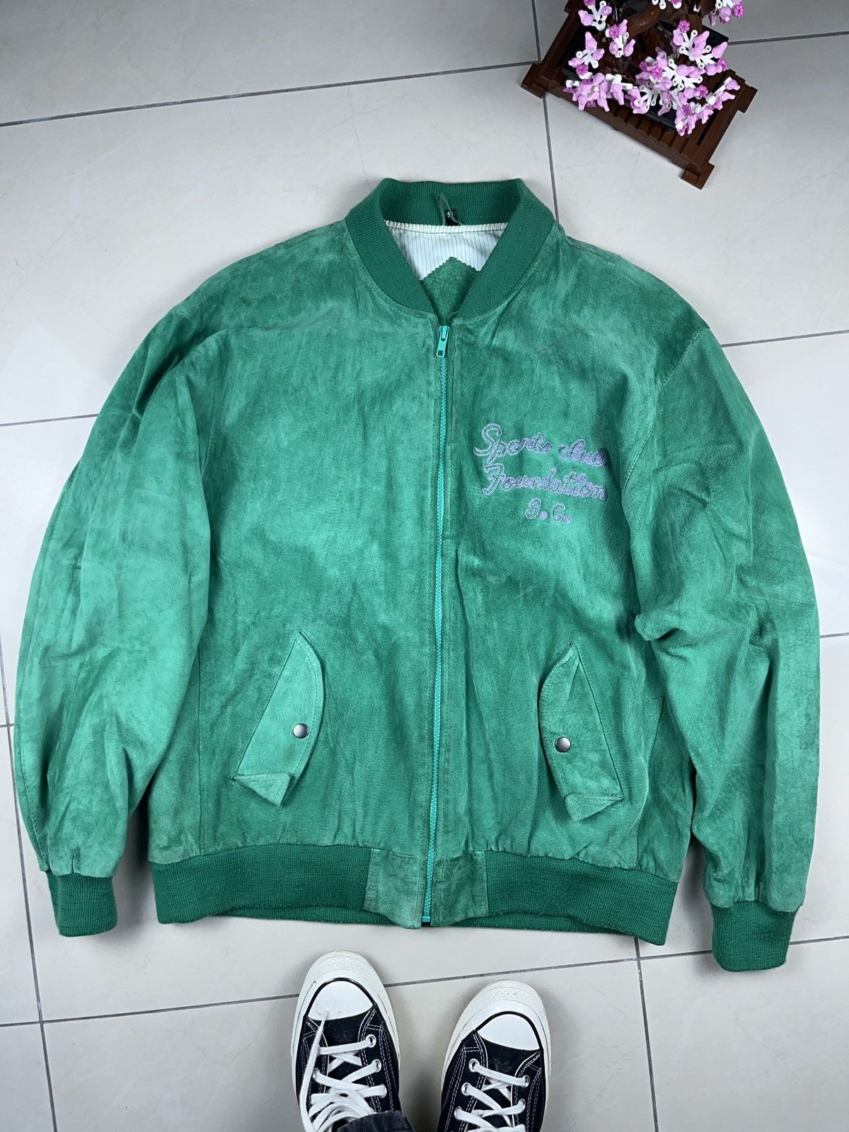 Other ➕ vintage 90s suede genuine leather green jacket chain stitc Size US XL / EU 56 / 4 - 1 Thumbnail