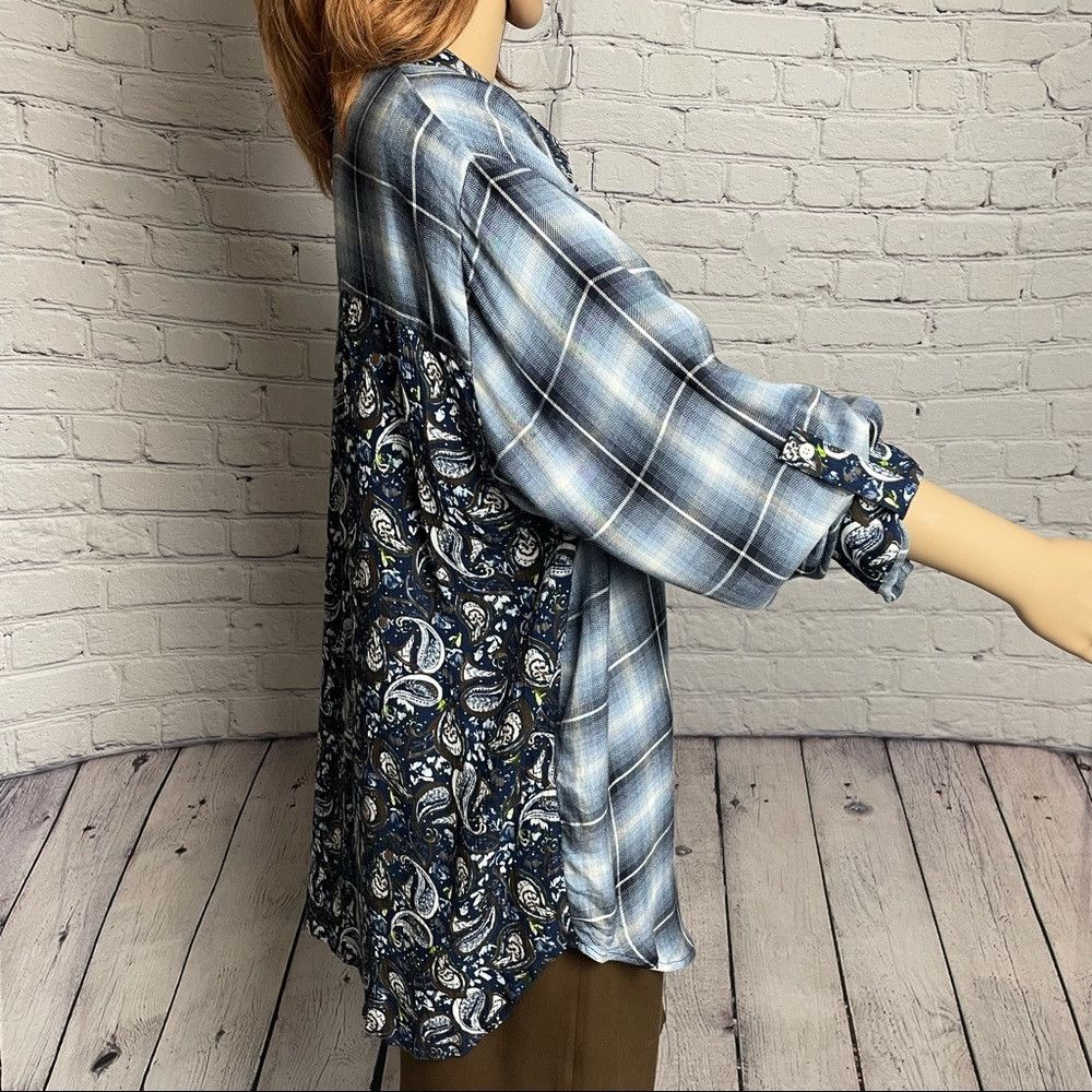 Other New Simply Noelle Blue Plaid Paisley Mixed Print Top Shirt Size L / US 10 / IT 46 - 3 Thumbnail
