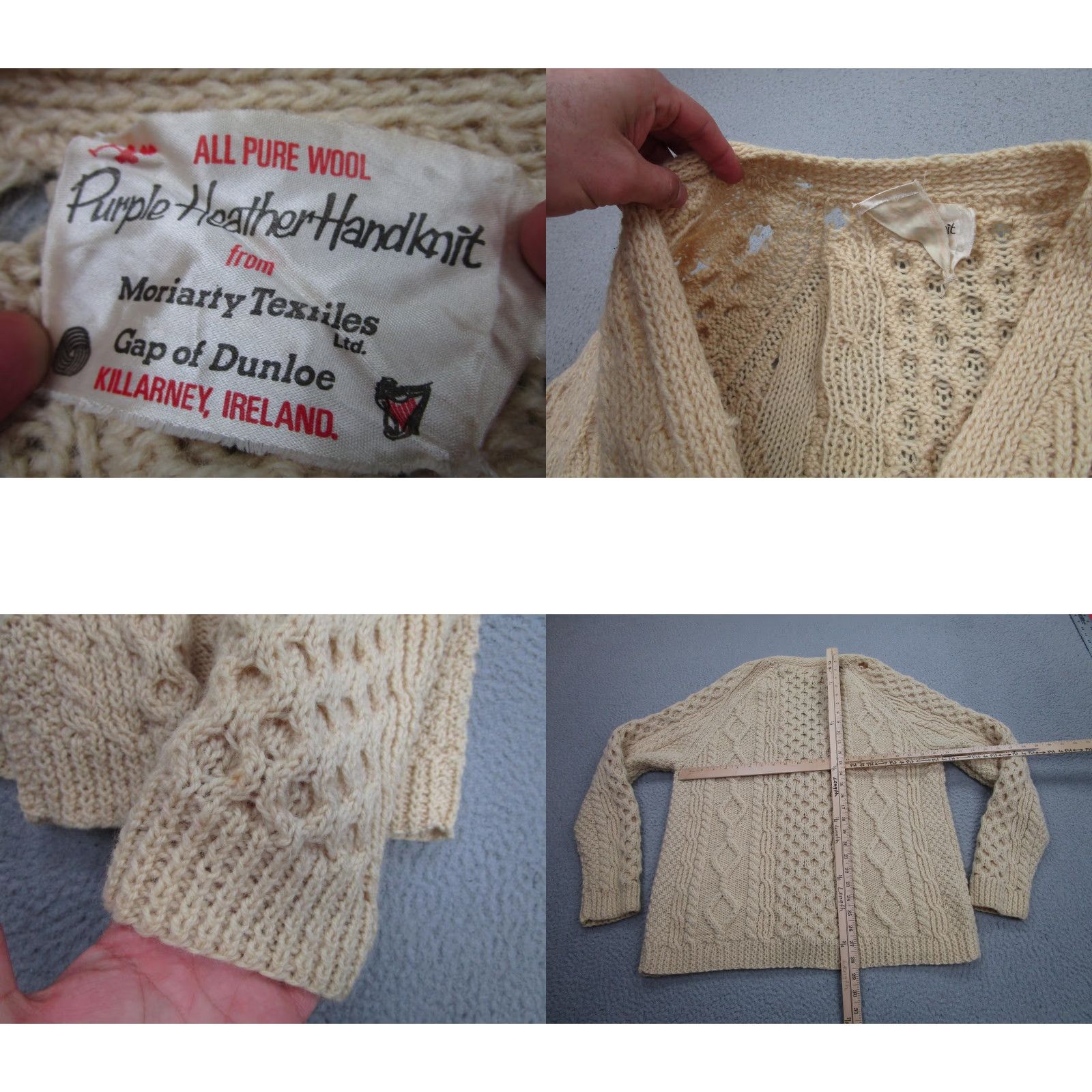 Vintage VINTAGE Purple Heather Handknit Cardigan Sweater Womens L White Wool Aran Cable Ireland Size L / US 10 / IT 46 - 8 Thumbnail