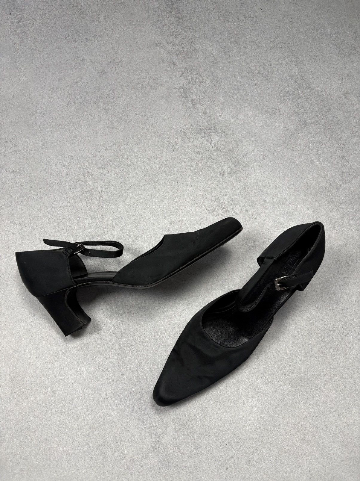 Jil Sander Jil Sander Archive Black Satin Square Toe Heels Ankle Strap Size US 9.5 / IT 39.5 - 1 Thumbnail