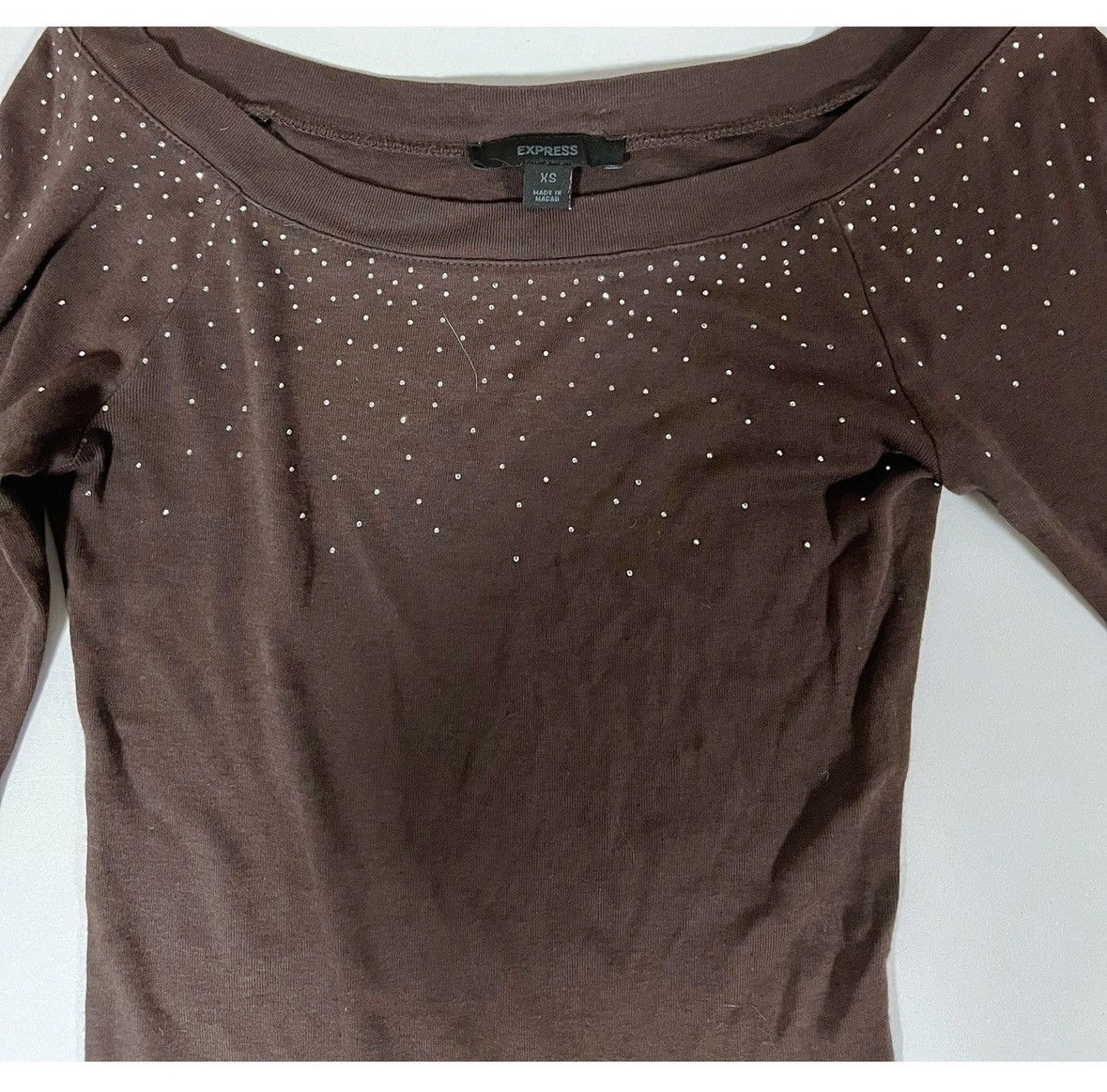 Express Brown Diamond Y2K Long Sleeve T-Shirt Top Blouse Tee XS 🤎✨ Size XS / US 0-2 / IT 36-38 - 5 Thumbnail