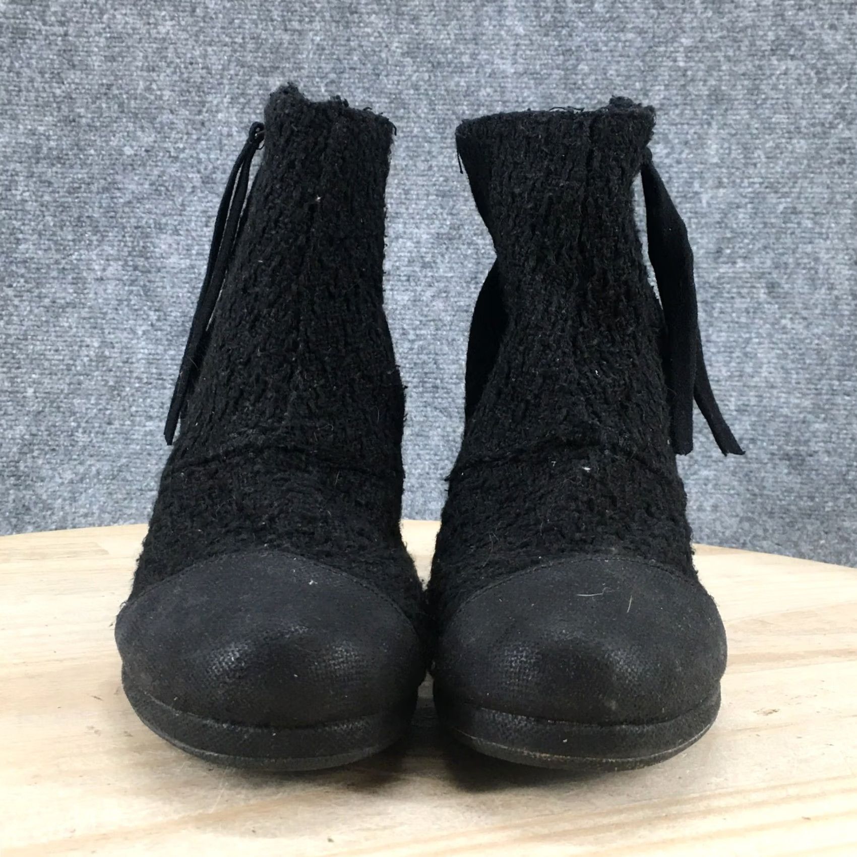 Toms TOMS Boots Womens 6.5 Avery Ankle Booties Black Wedge Tasseled Zip Round Toe Size US 7 / IT 37 - 5 Thumbnail
