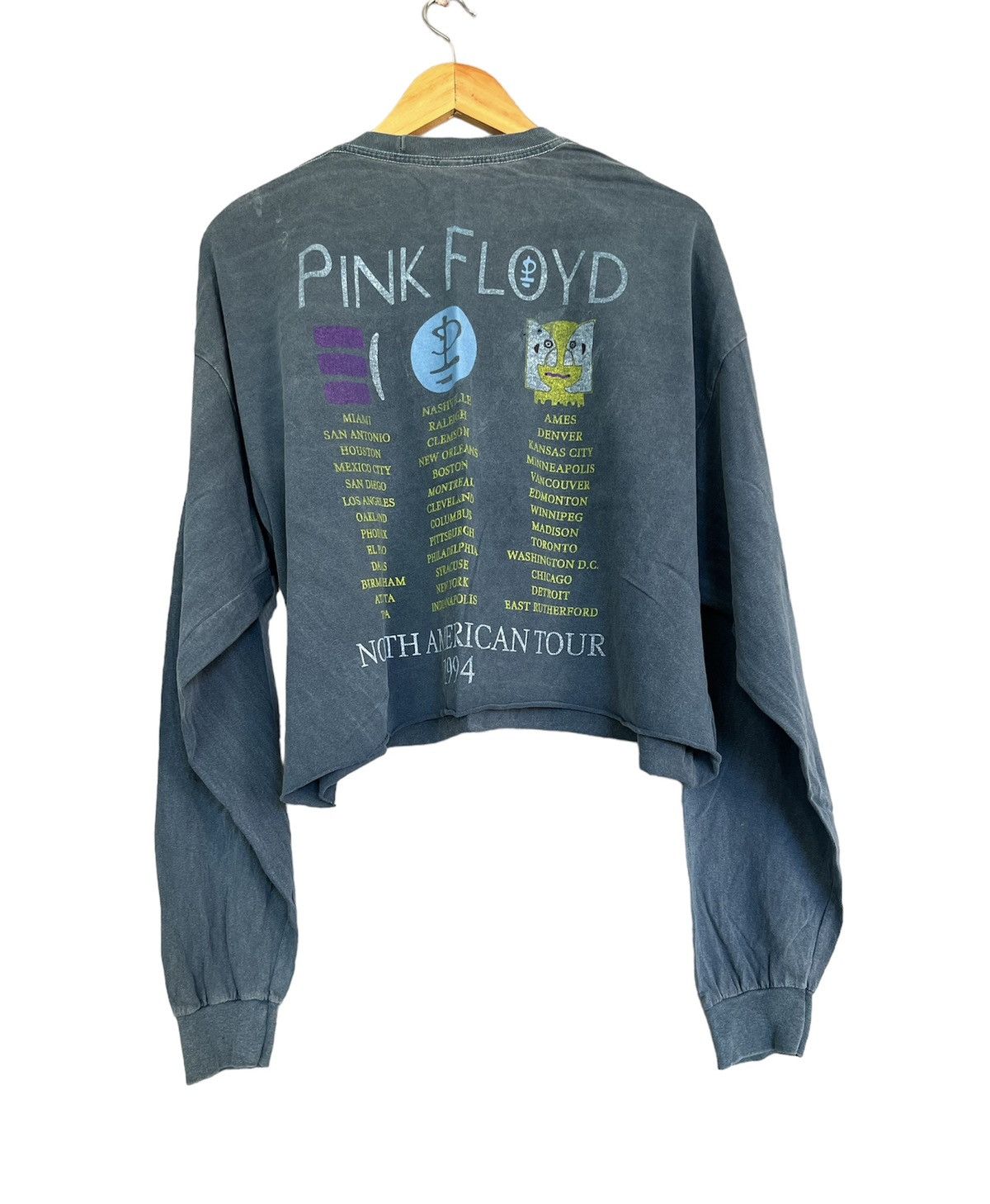 Band Tees PINK FLOYD Tour Blue Faded Long Sleeve Crop Tops Size XL / US 12-14 / IT 48-50 - 2 Thumbnail
