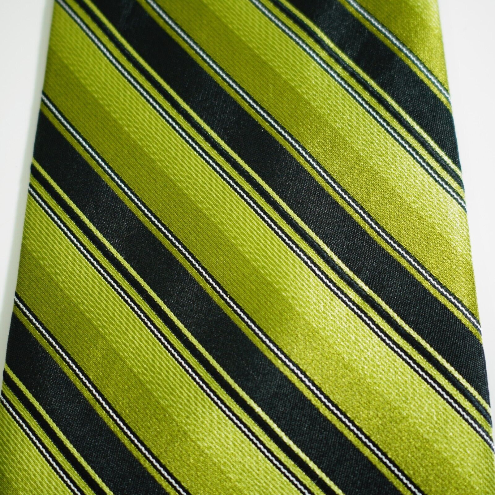 Stafford Stafford Woven Green Black Striped Wide Silk Tie Size ONE SIZE - 2 Thumbnail