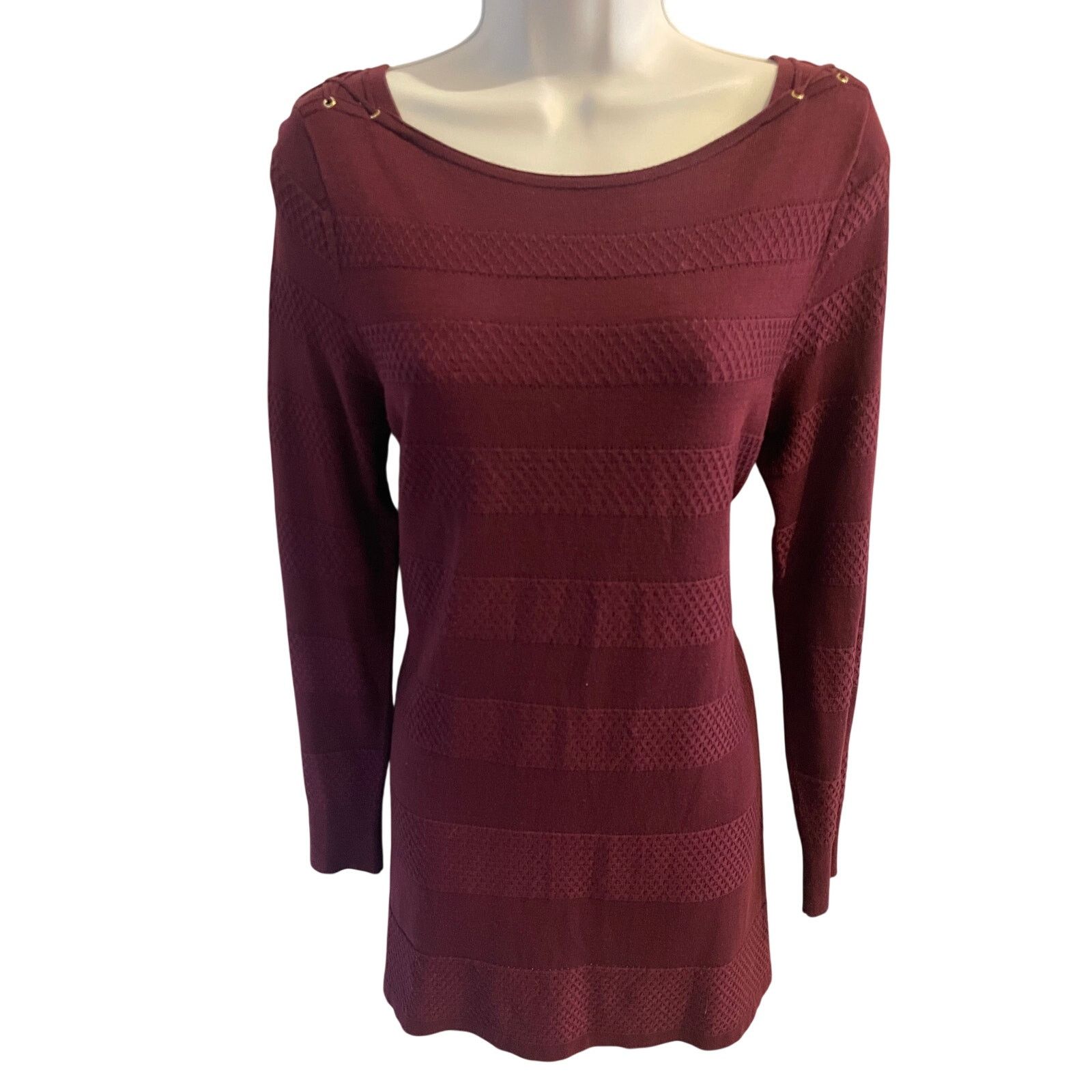 White House Black Market White House Black Market Burgundy Tunic Long Sleeve Textured Size S / US 4 / IT 40 - 9 Thumbnail