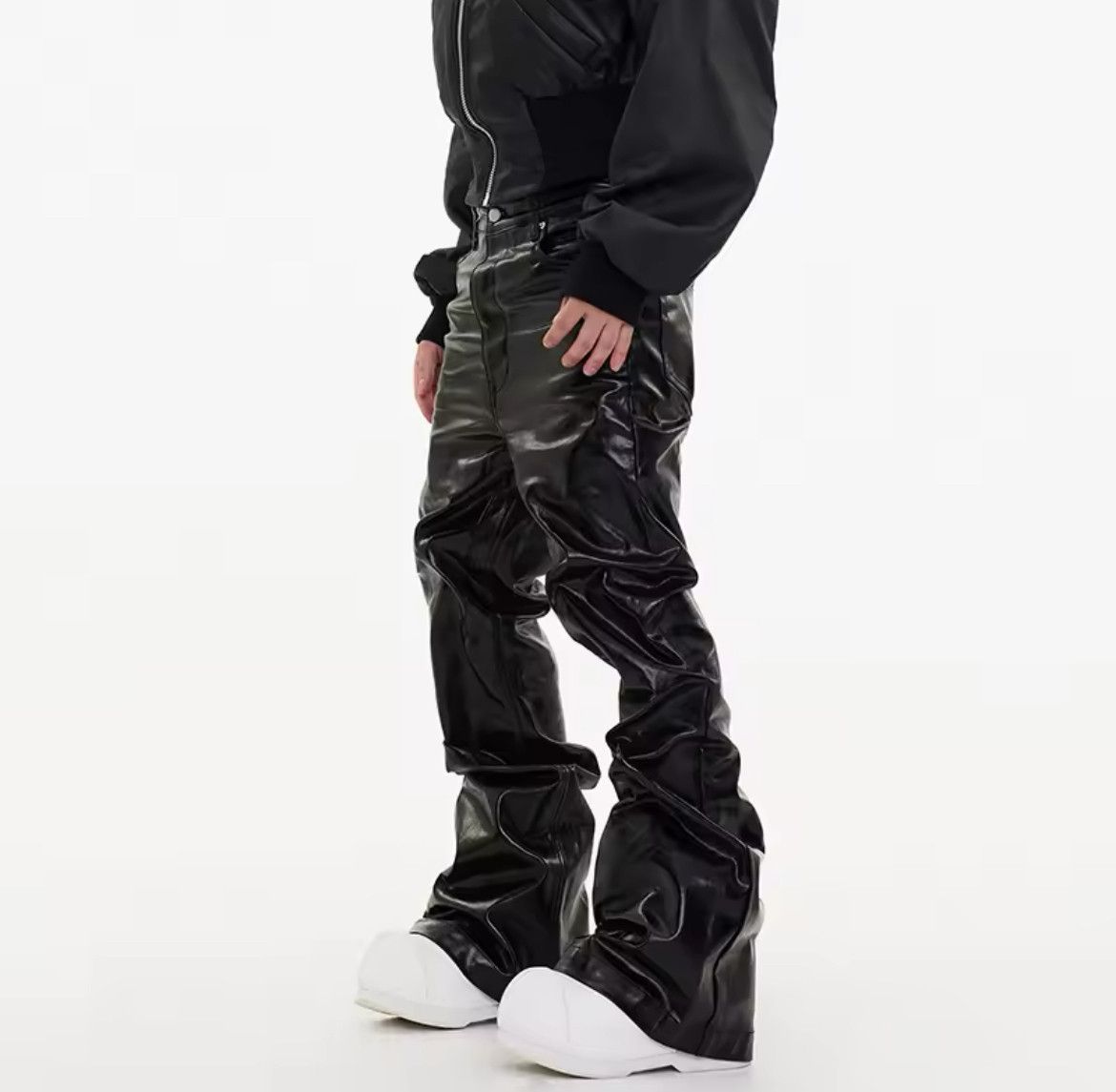 Jean Coating Glossy Patent Leather Baggy Black Jeans Size US 34 / EU 50 - 2 Thumbnail