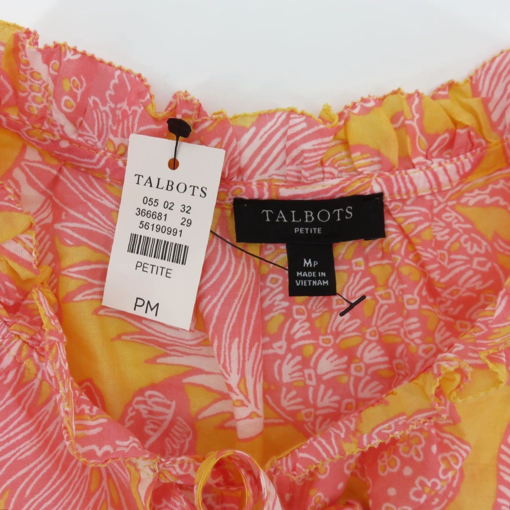 Talbots Talbots Women Medium Petite MP Pink Orange Tropical Fruit Leaf Blouse Shirt NEW Size M / US 6-8 / IT 42-44 - 5 Thumbnail
