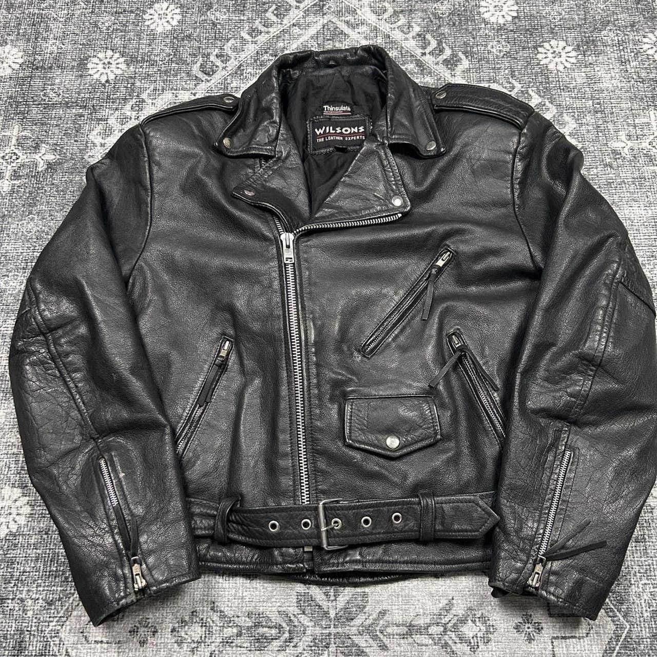 Wilsons Leather XL wilson’s thinsulate vintage Black leather biker jacket Size US XL / EU 56 / 4 - 1 Thumbnail