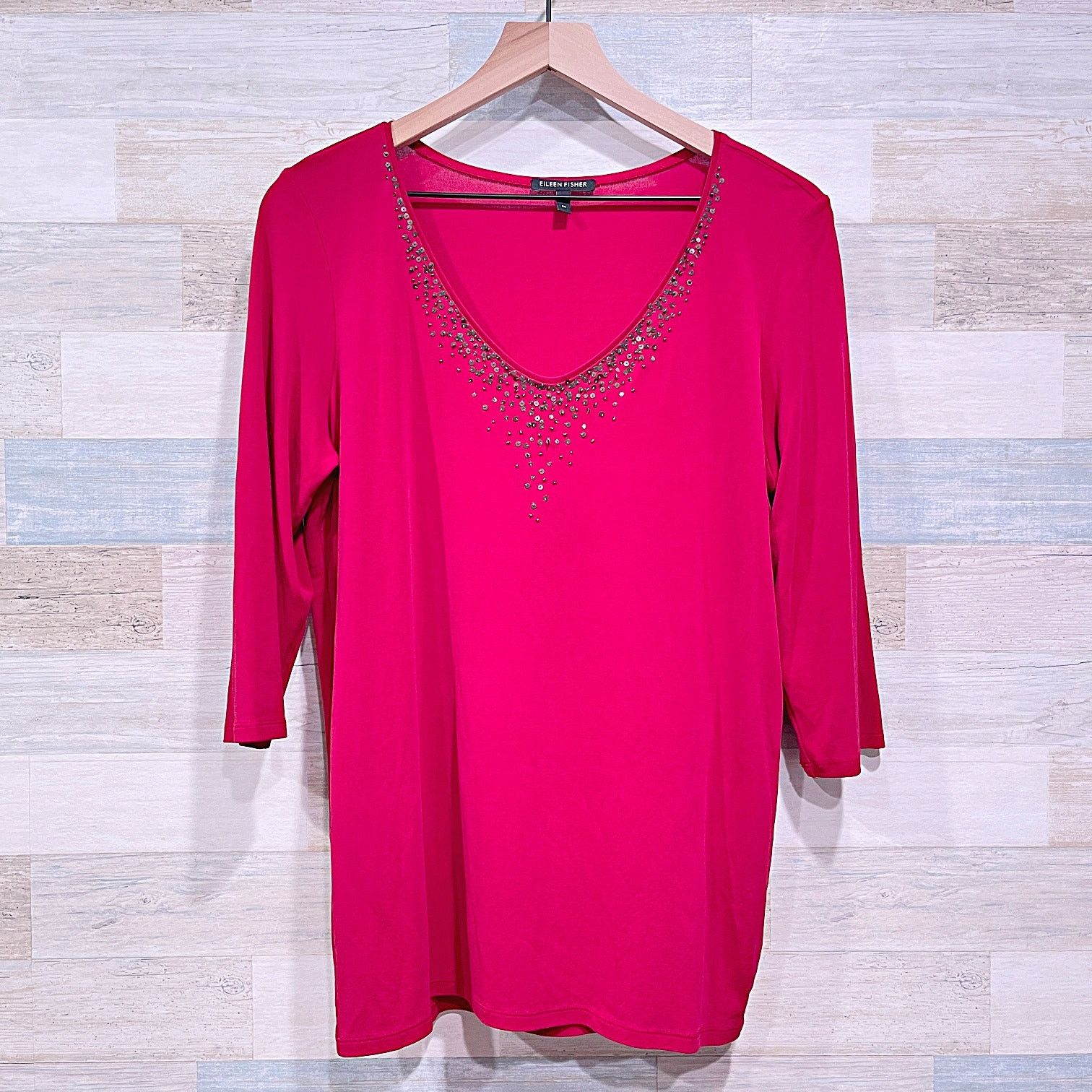 Eileen Fisher EILEEN FISHER 100% Silk Sequin Beaded Top Red Womens Medium Size M / US 6-8 / IT 42-44 - 1 Thumbnail