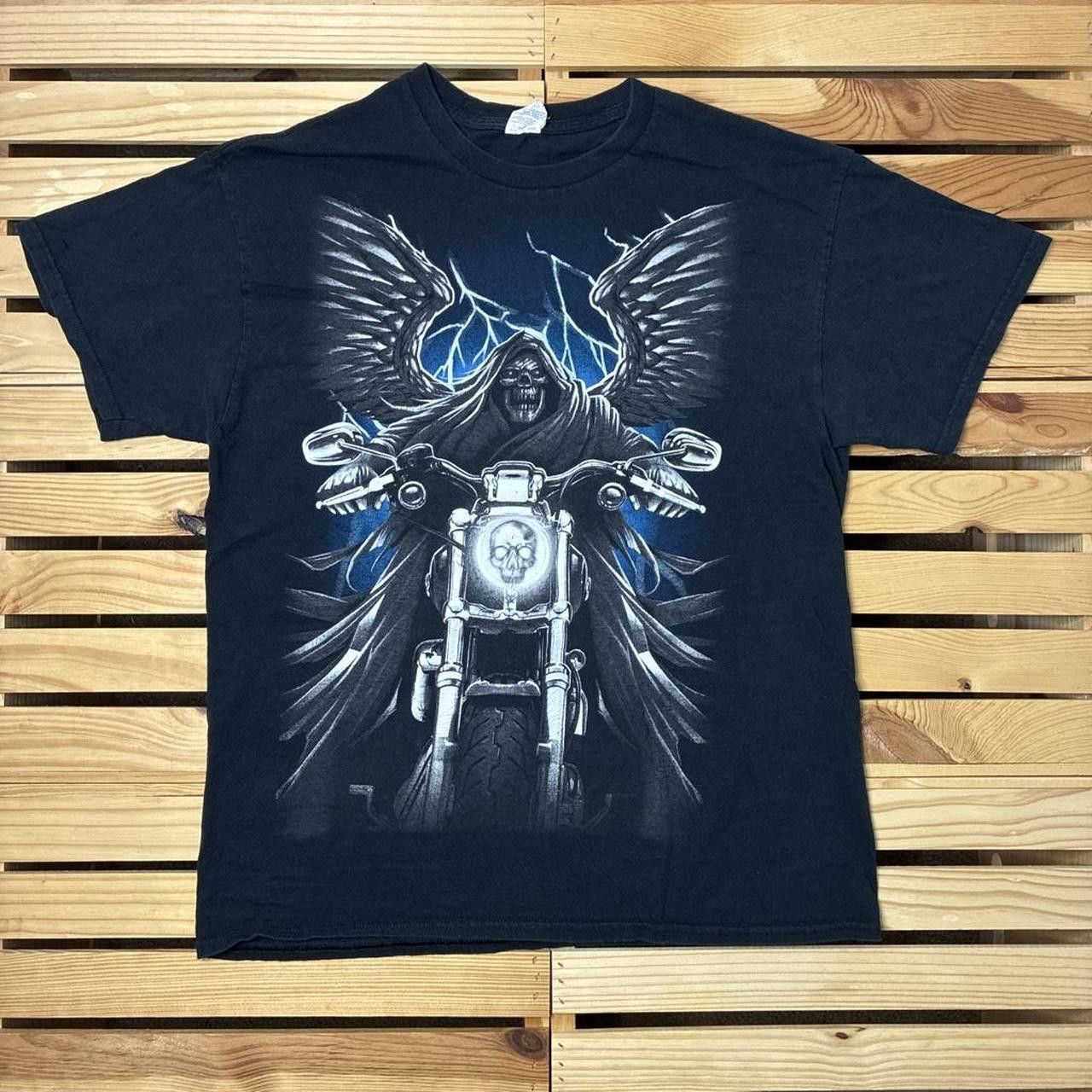 Gildan Skeleton Biker Black Y2K Tee Size Large | Grailed