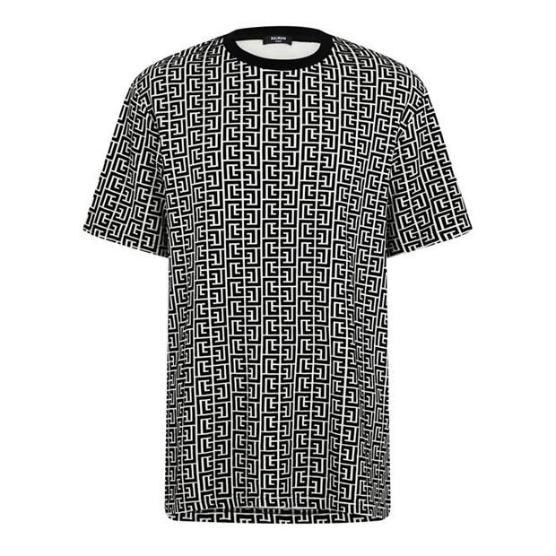 image of Balmain O1G2R1Mq0324 T-Shirt In Ivoire/noir, Men's (Size Small)