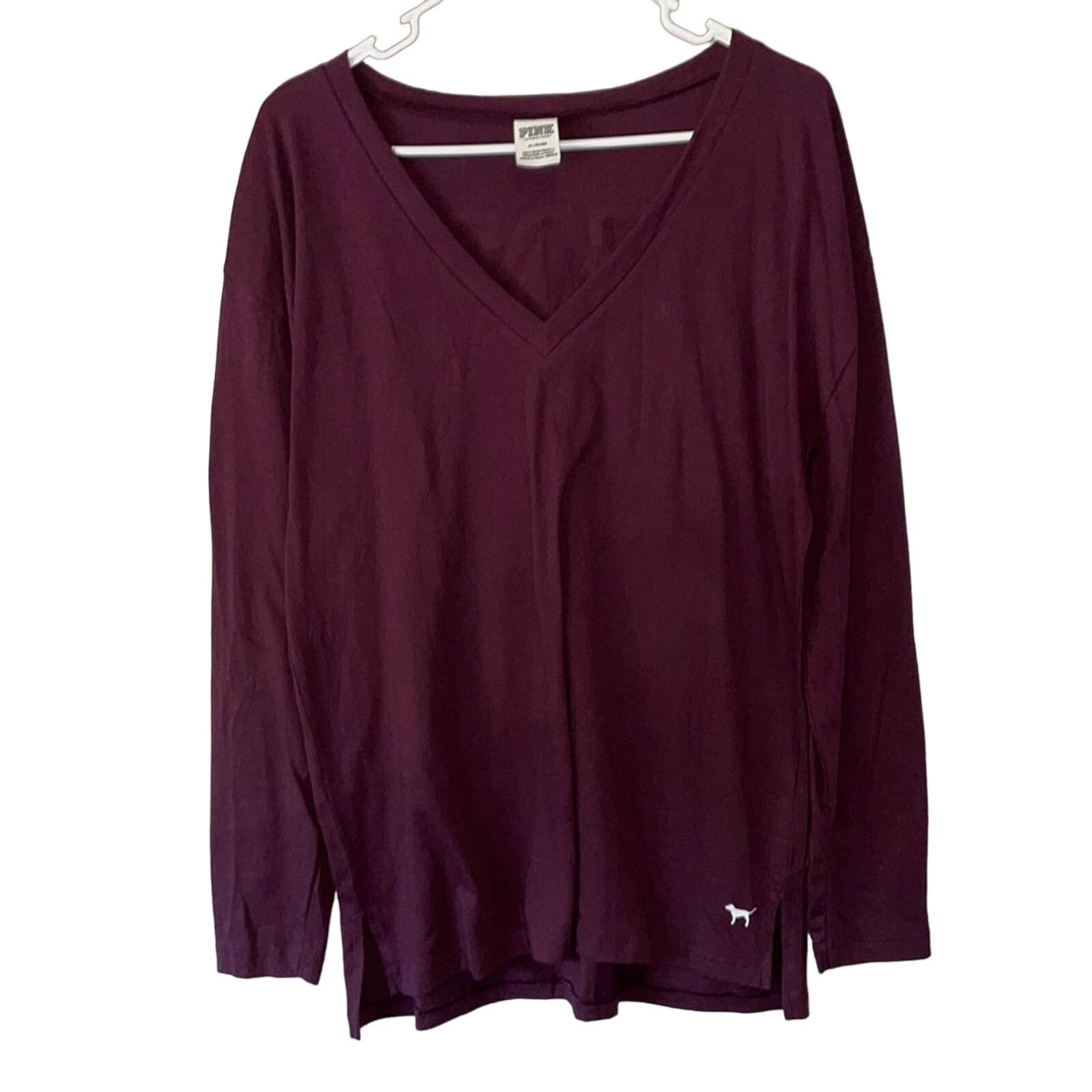 Pink VS PINK Burgundy Long Sleeve M Oversized Logo V Neck Casual Size M / US 6-8 / IT 42-44 - 1 Thumbnail