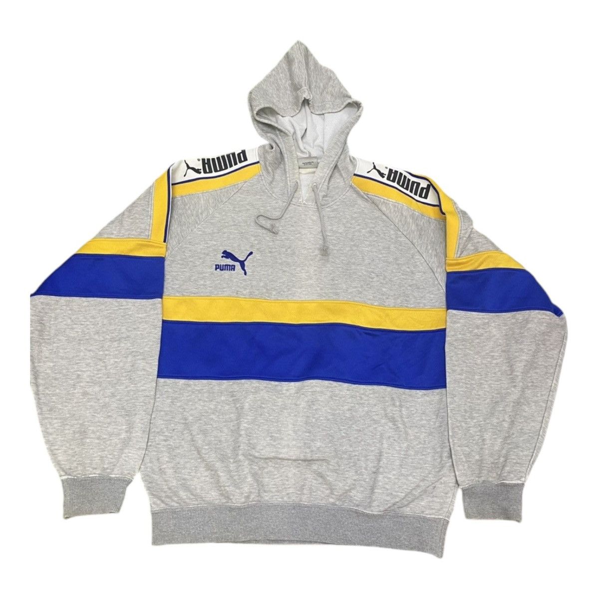 ULTRA RARE Vintage 90s PUMA hoodie stripe yellow blue