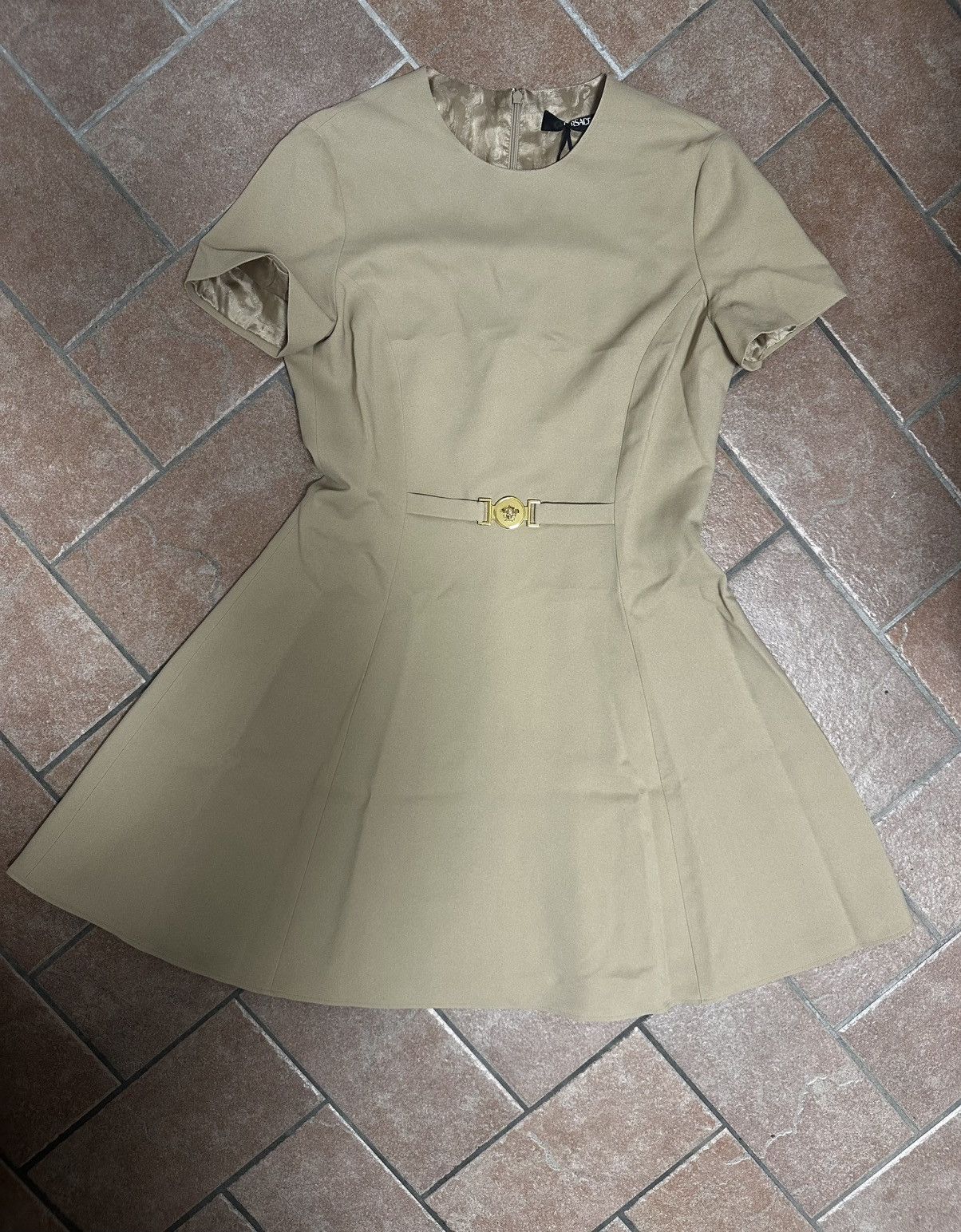 Versace Versace Beige Medusa ‘95 Mini Dress Size L / US 10 / IT 46 - 1 Thumbnail