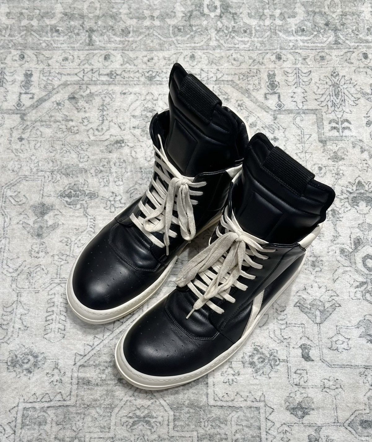 Rick Owens Rick Owens Geobasket Black & White Oreo Leather New Version Size US 8 / EU 41 - 2 Thumbnail