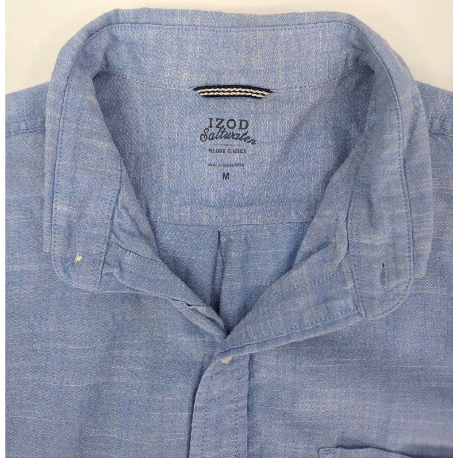 Izod Izod Saltwater Dockside Chambray Shirt Mens Medium Short Sleeve Button Up Collar Casual Size US M / EU 48-50 / 2 - 5 Thumbnail