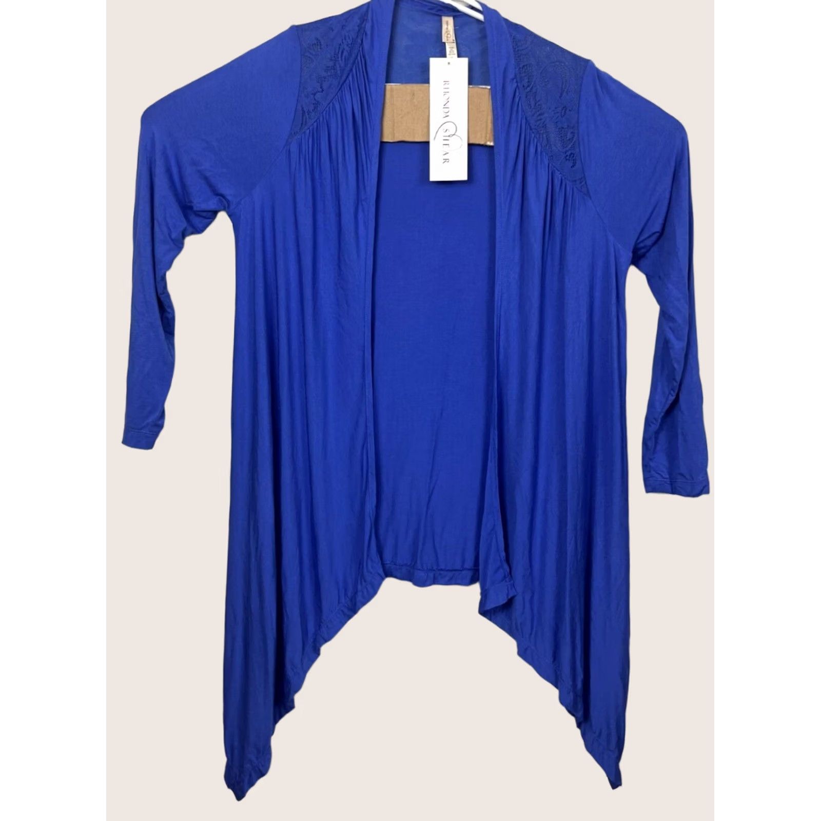 YOKE Rhonda Shear Ahh Comfort Wrap Cardigan Lace Yoke Open Front Drape Women M/L Blue 6518 New Size M / US 6-8 / IT 42-44 - 1 Thumbnail