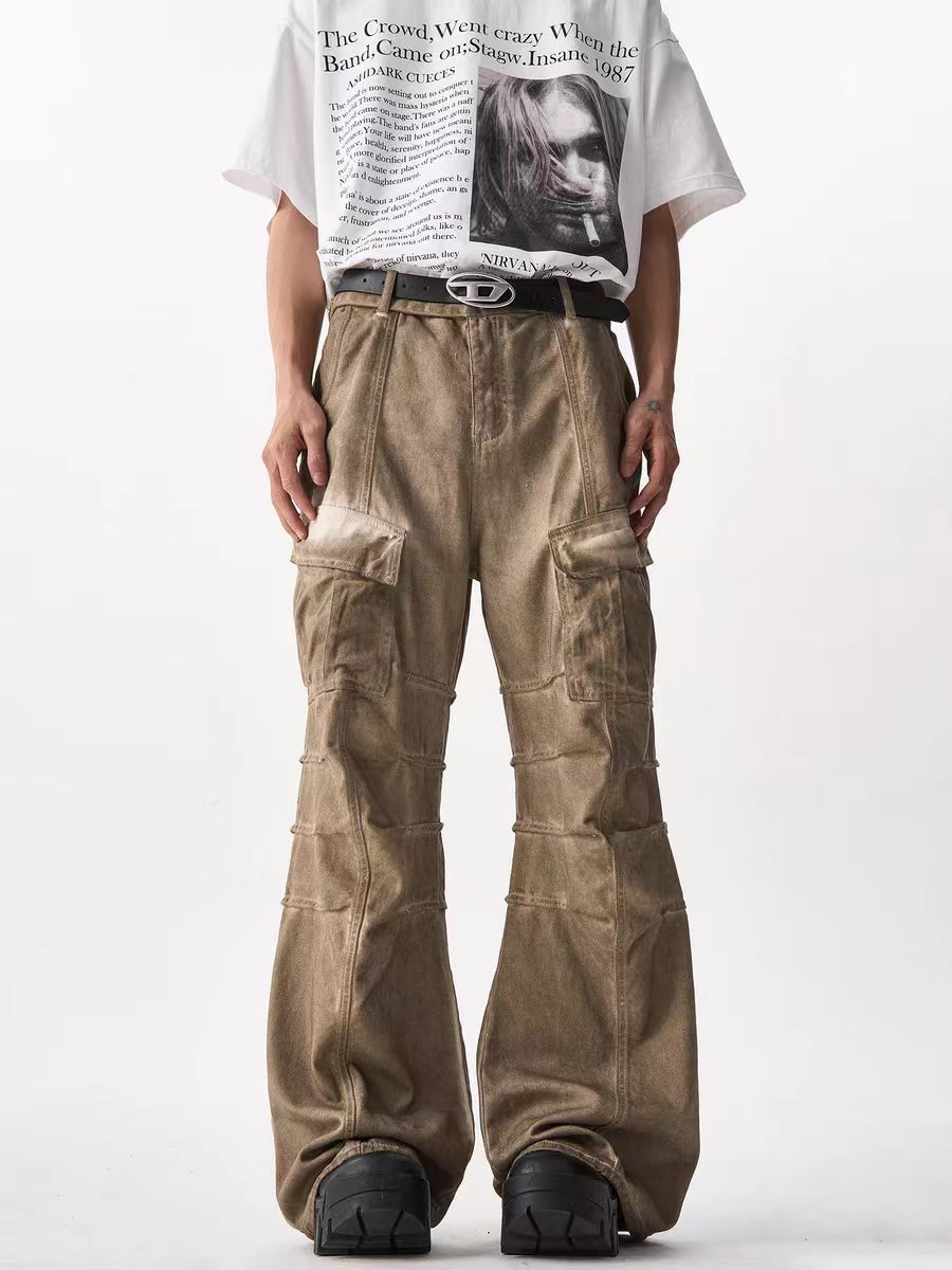 image of Vintage Washed Heavy Duty Pleated Work Pants in Khaki, Men's (Size 33)
