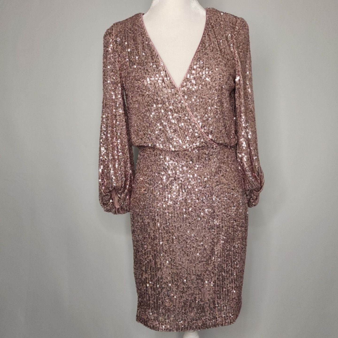 Other Eliza J Cocktail Sequin Mini Dress~ Rose Gold Balloon Sleeve Size M / US 6-8 / IT 42-44 - 4 Thumbnail