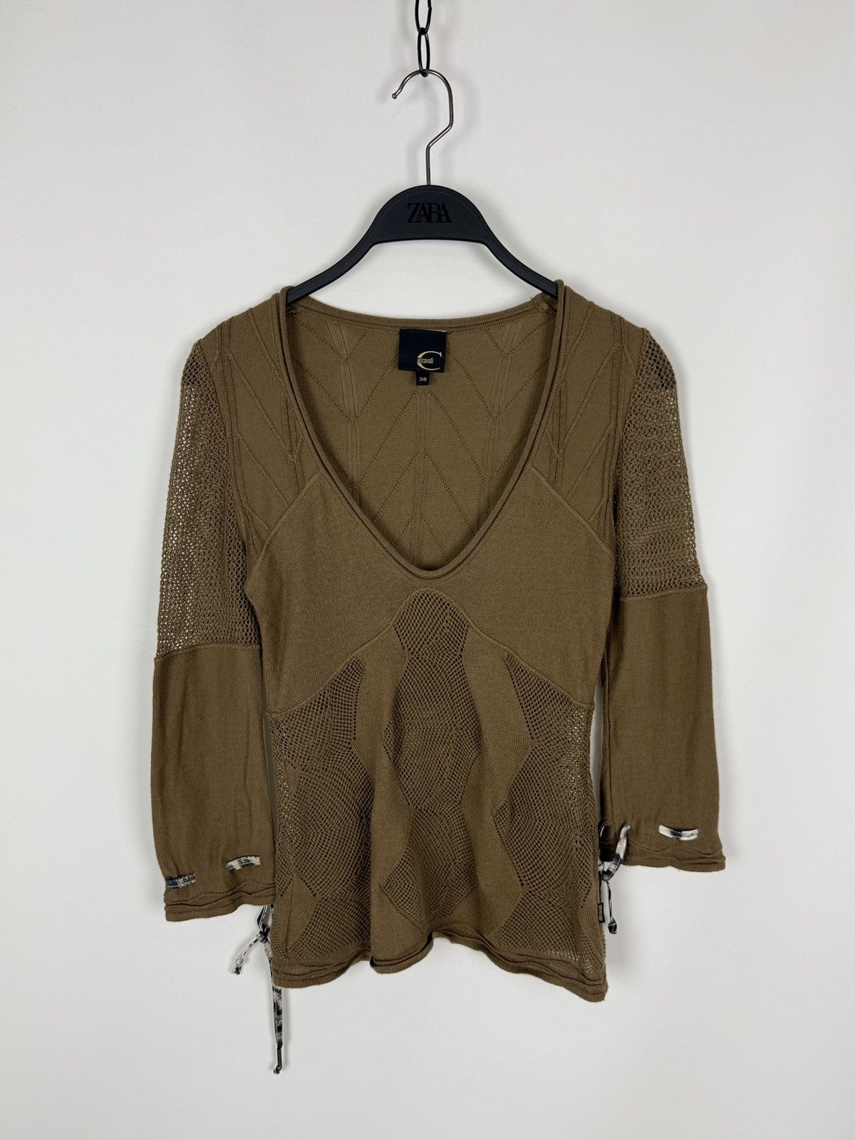 Just Cavalli Y2K Vintage Just Cavalli Brown Fishnet Knitted V-Neck Top 38 Size XS / US 0-2 / IT 36-38 - 1 Thumbnail