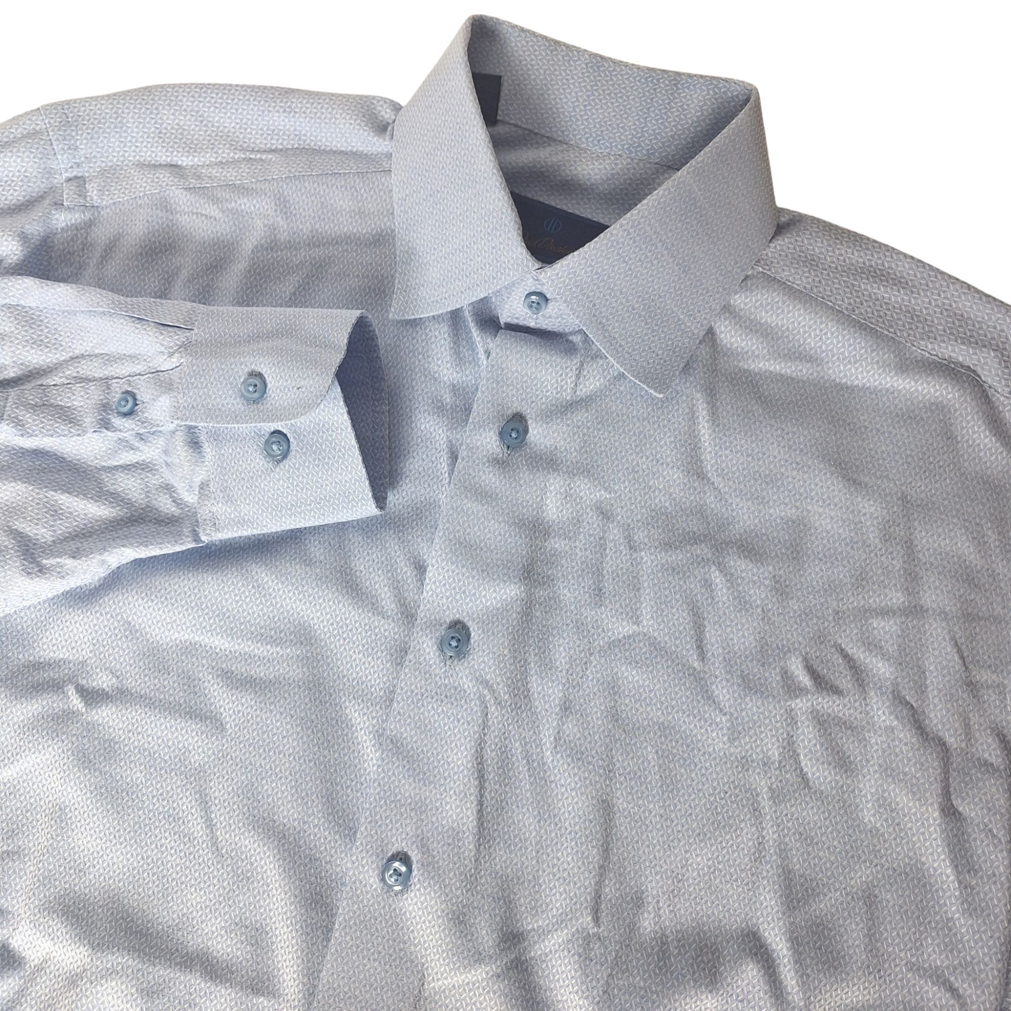 David Donahue Dress Shirt 16 34/35 Light Blue Patterned Luxu