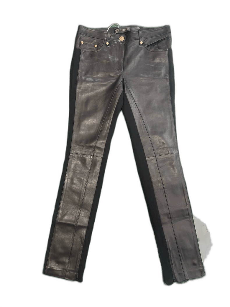 Versace Versace Black Leather Pants With Gold Details Size US 42 / EU 58 - 1 Thumbnail