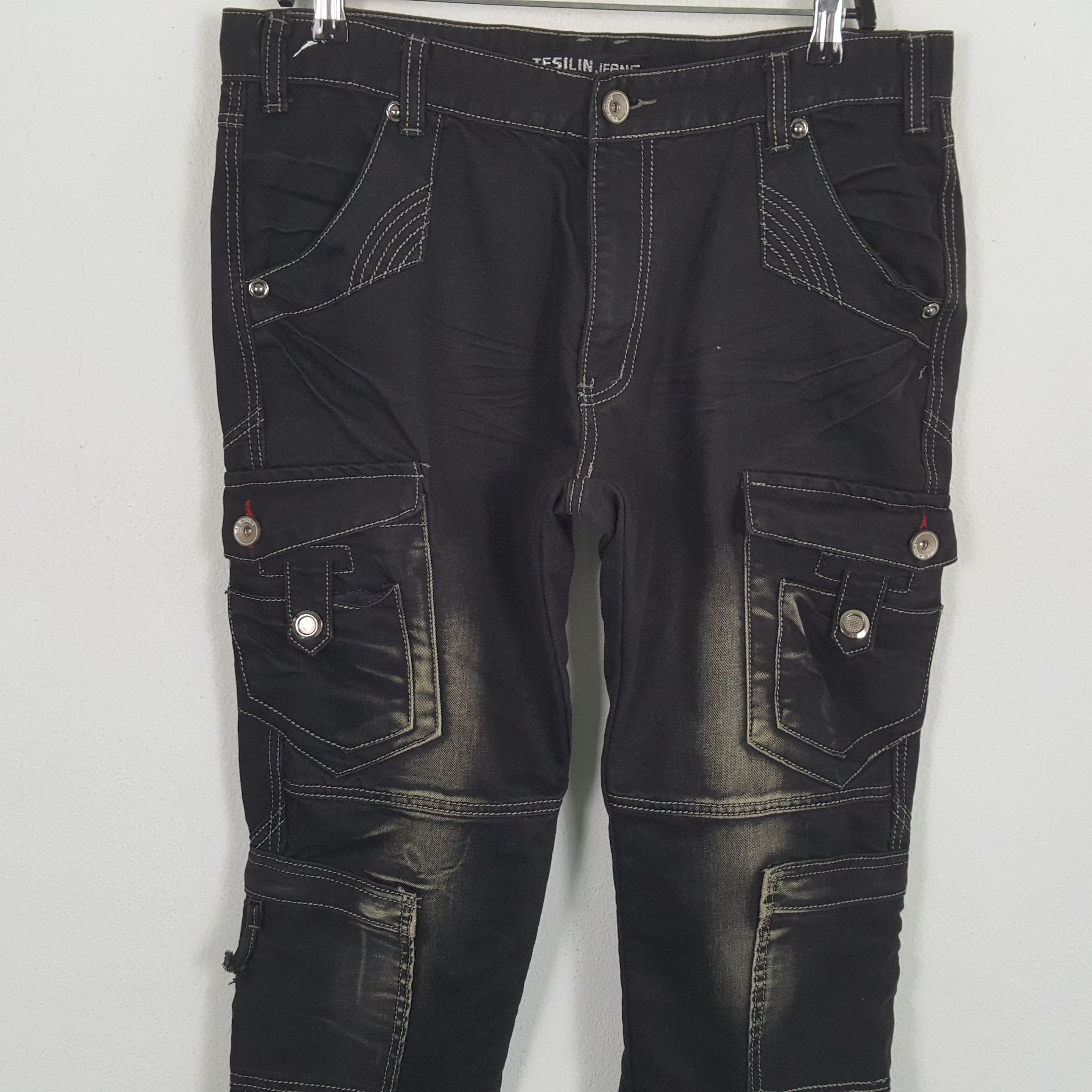 Vintage TESILIN Streetwear Fashion Cargo Style Rock Punk Jeans Size US 35 - 2 Thumbnail