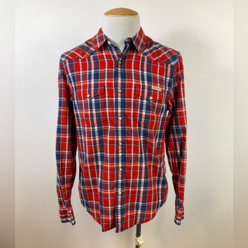 Western Rise LUCKY BRAND Red Plaid Long Sleeve Western Cowboy Pearl Shirt Size US M / EU 48-50 / 2 - 1 Thumbnail