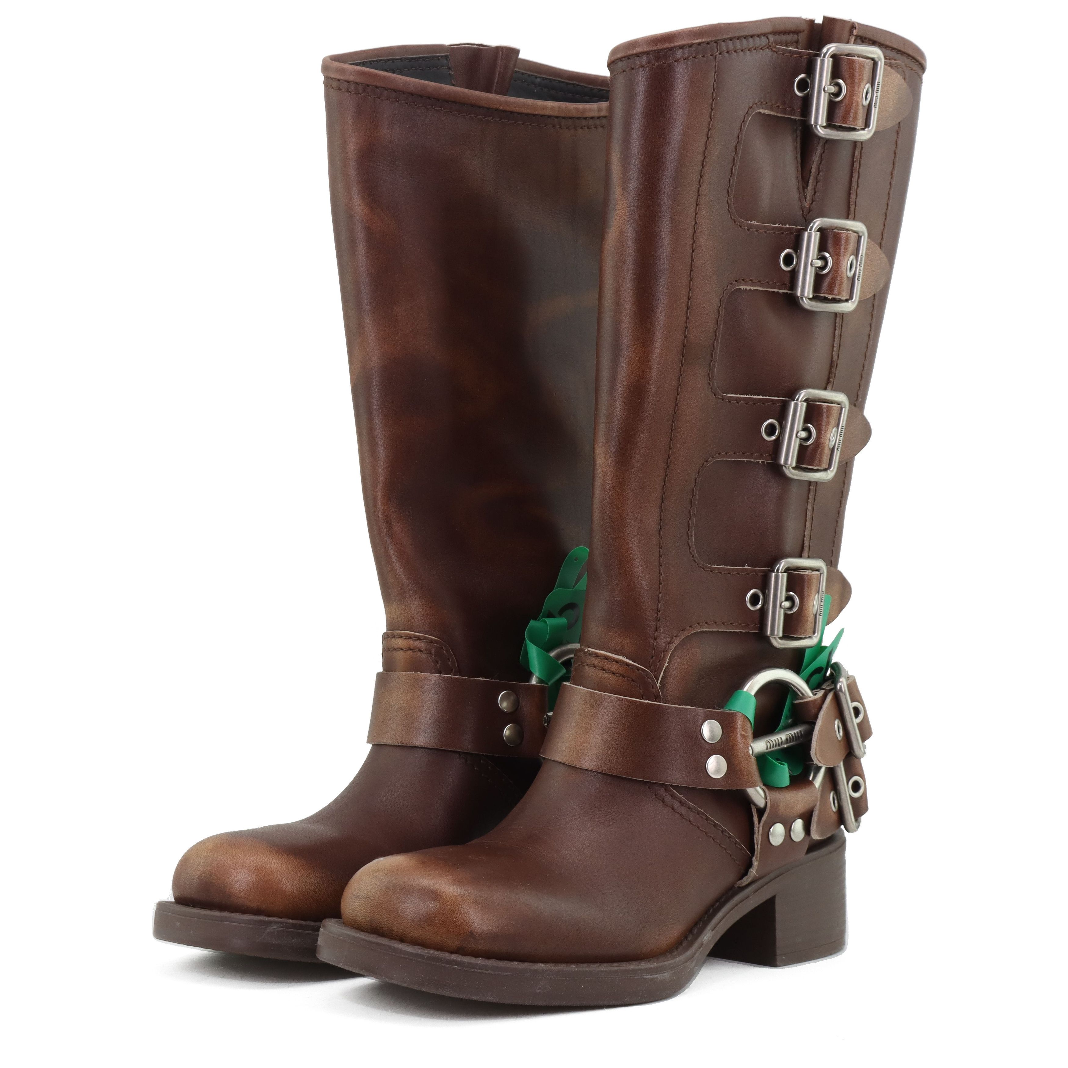 Miu Miu Miu Miu Brown Leather Buckle Boots Size 37 Size US 7 / IT 37 - 1 Thumbnail