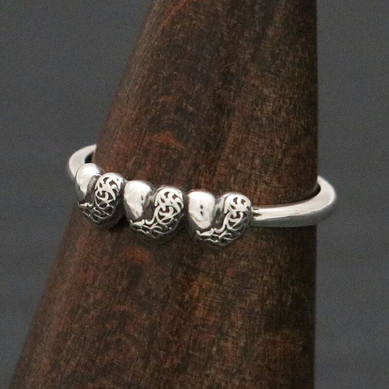 image of Chrome Hearts Bubble Gum Triple Heart Ring - Size 6.5 in Silver, Men's