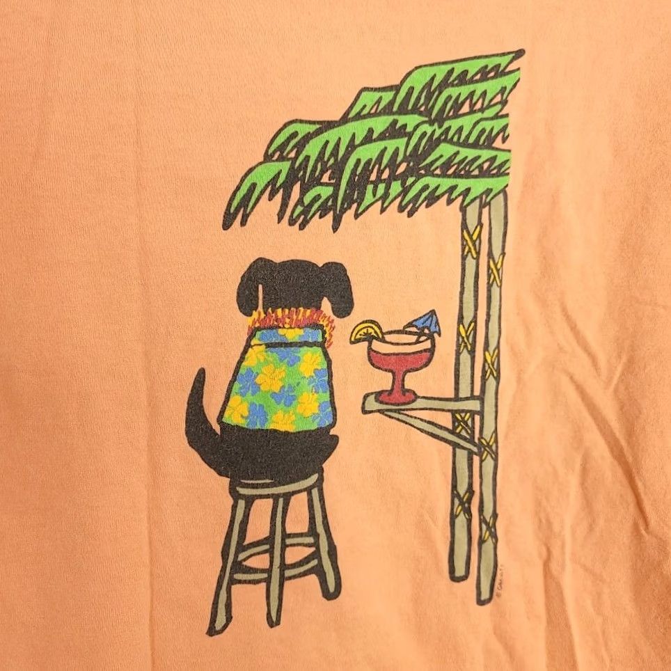 Vintage VINTAGE Gravity Tropical Dog T Shirt Mens Large 90s Florida Keys Palm Tree Orange Cotton Crew Neck Short Sleeve Dog Daze Womens Mens Boys Girls Size US L / EU 52-54 / 3 - 5 Thumbnail