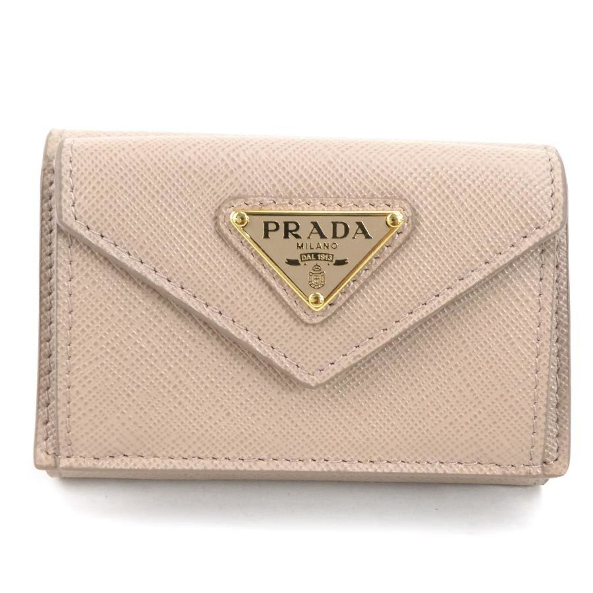 image of Prada Tri-Fold Wallet, Leather, Beige, Women's, 1Mh021 H30245F in White