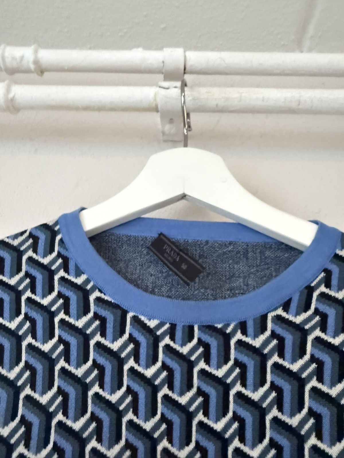 Prada Geometric Pattern Wool Knit Short Sleeve Top Size US M / EU 48-50 / 2 - 3 Thumbnail