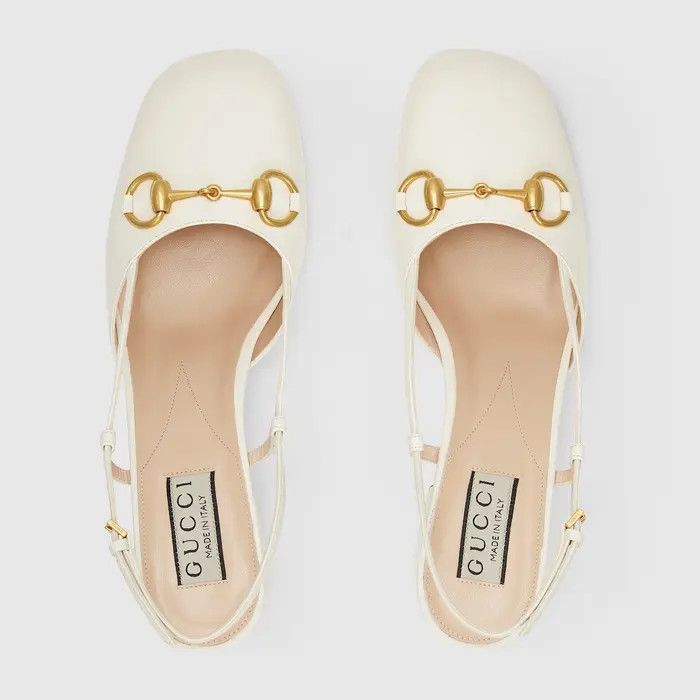 Gucci o1s1wg110425 Women's Horsebit Slingback Pumps in White Size US 9 / IT 39 - 5 Thumbnail