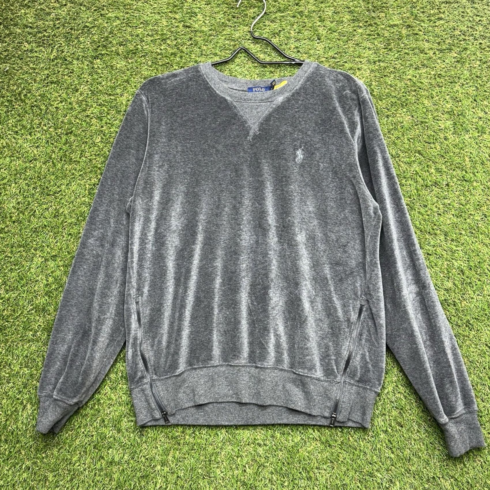 Polo Ralph Lauren Polo Ralph Lauren Sweatshirt Mens Medium Velour Gray Side Zip Preppy Crewneck Size US M / EU 48-50 / 2 - 2 Thumbnail