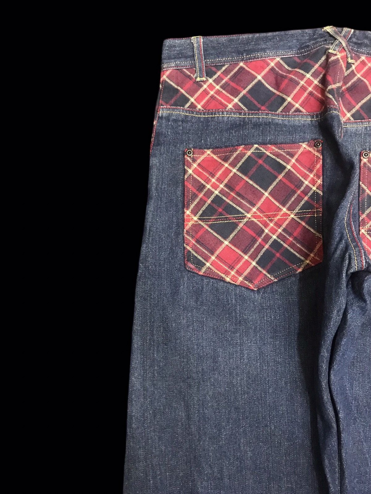 Japanese Brand 💥DENIM ART💥STONE HEAD Zipper Tartan Leg Denim F154 Size US 35 - 9 Thumbnail
