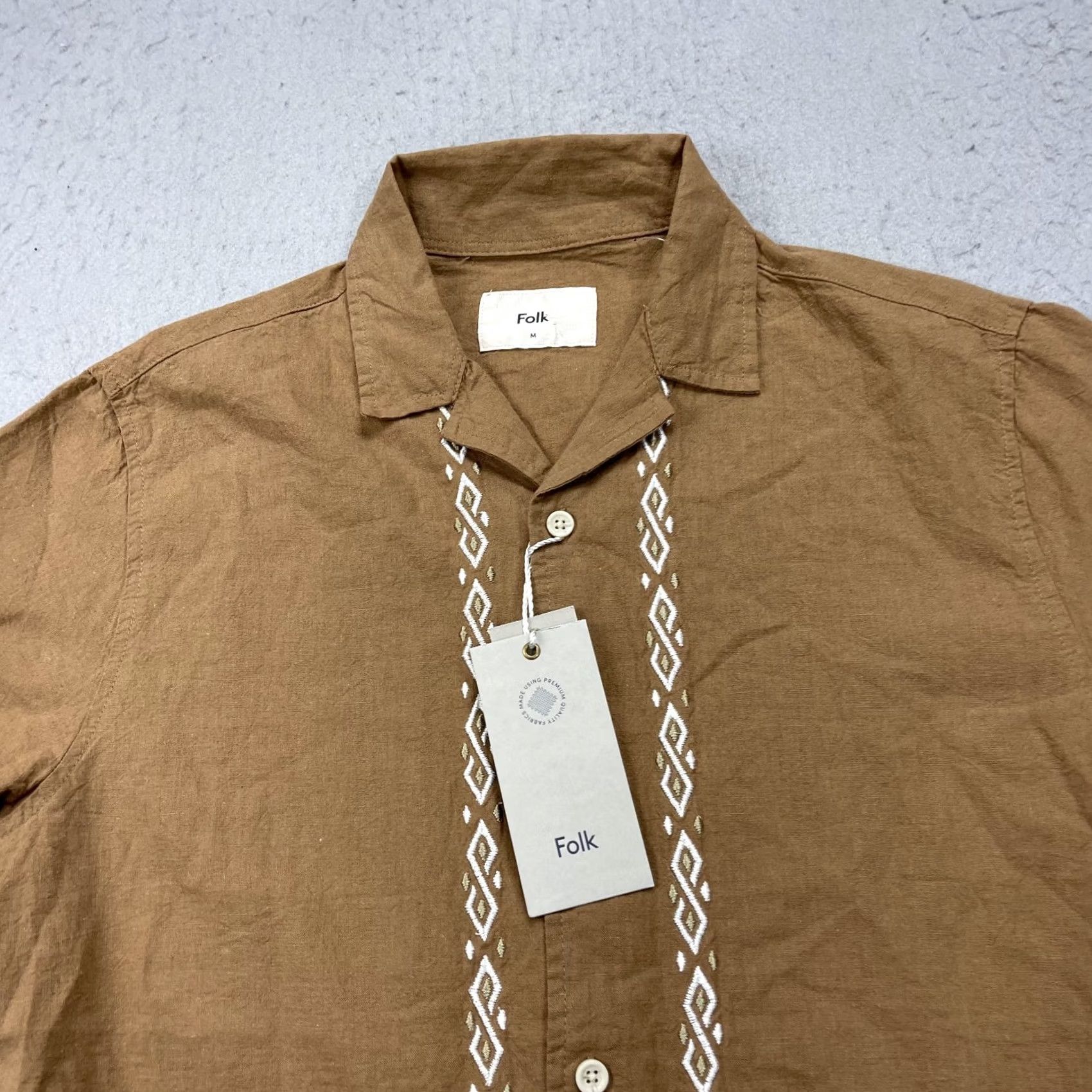 Folk Folk Shirt Mens M Brown Maze Short Sleeve Camp Collar Linen Blend Casual Size US M / EU 48-50 / 2 - 2 Thumbnail
