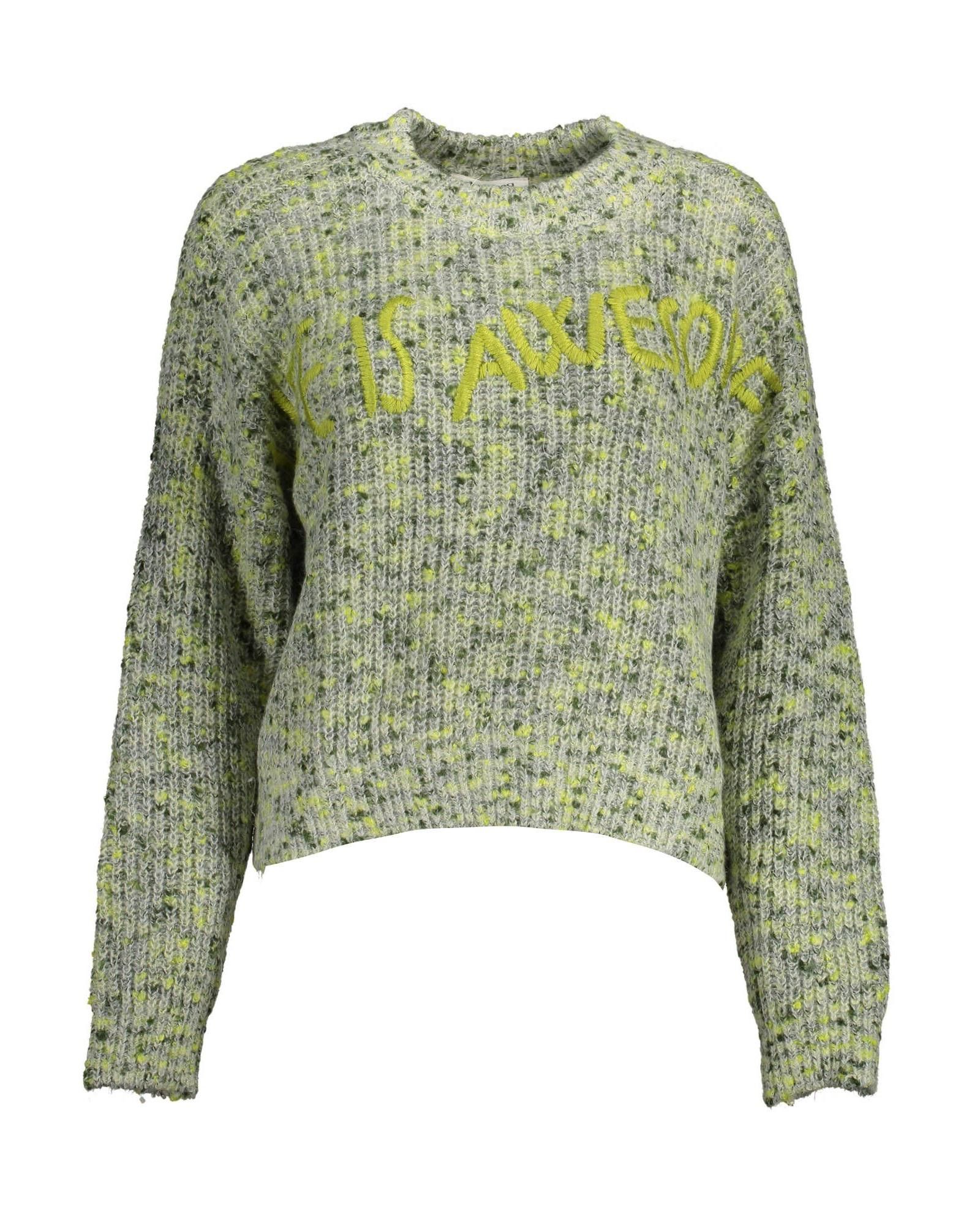 Image of Desigual Embroidered Logo Long-Sleeved Shirt With Contrasting Details in Green, Women's (Size XL)