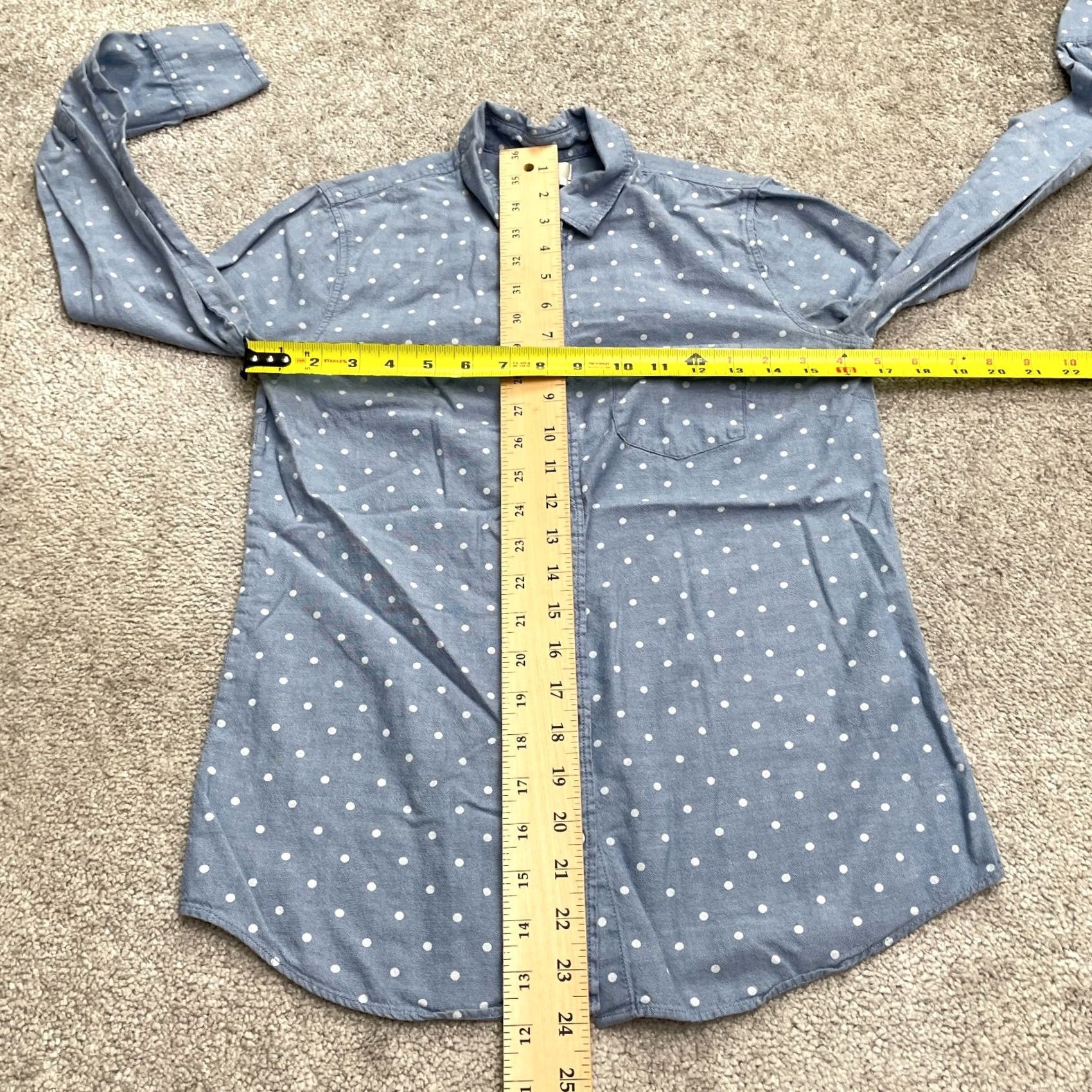 J.Crew J.CREW Chambray Polka Dot Button-Down Shirt Women 00 Blue Long Sleeve Casual Top Size XXS / US 00 / IT 34 - 7 Thumbnail