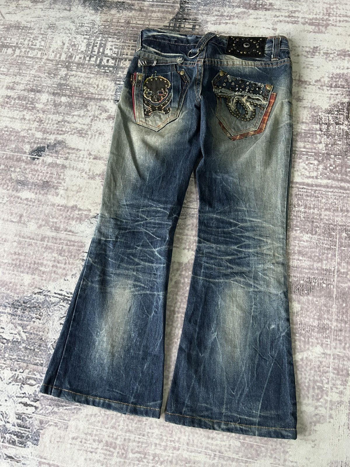 Ed Hardy Red Pepper Flared Punk Skull Jeans Size 29" - 4 Thumbnail