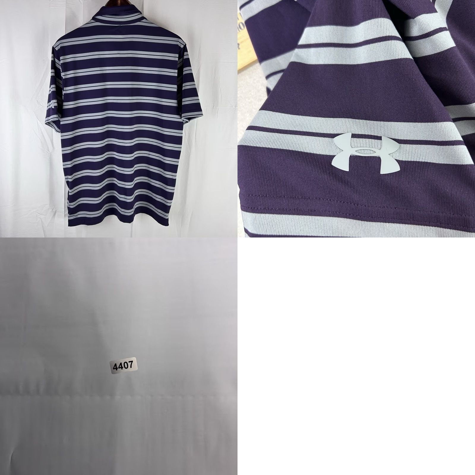 Under Armour Under Armour HeatGear Polo Shirt Purple Silver Striped Mens Large Loose Size US L / EU 52-54 / 3 - 8 Thumbnail