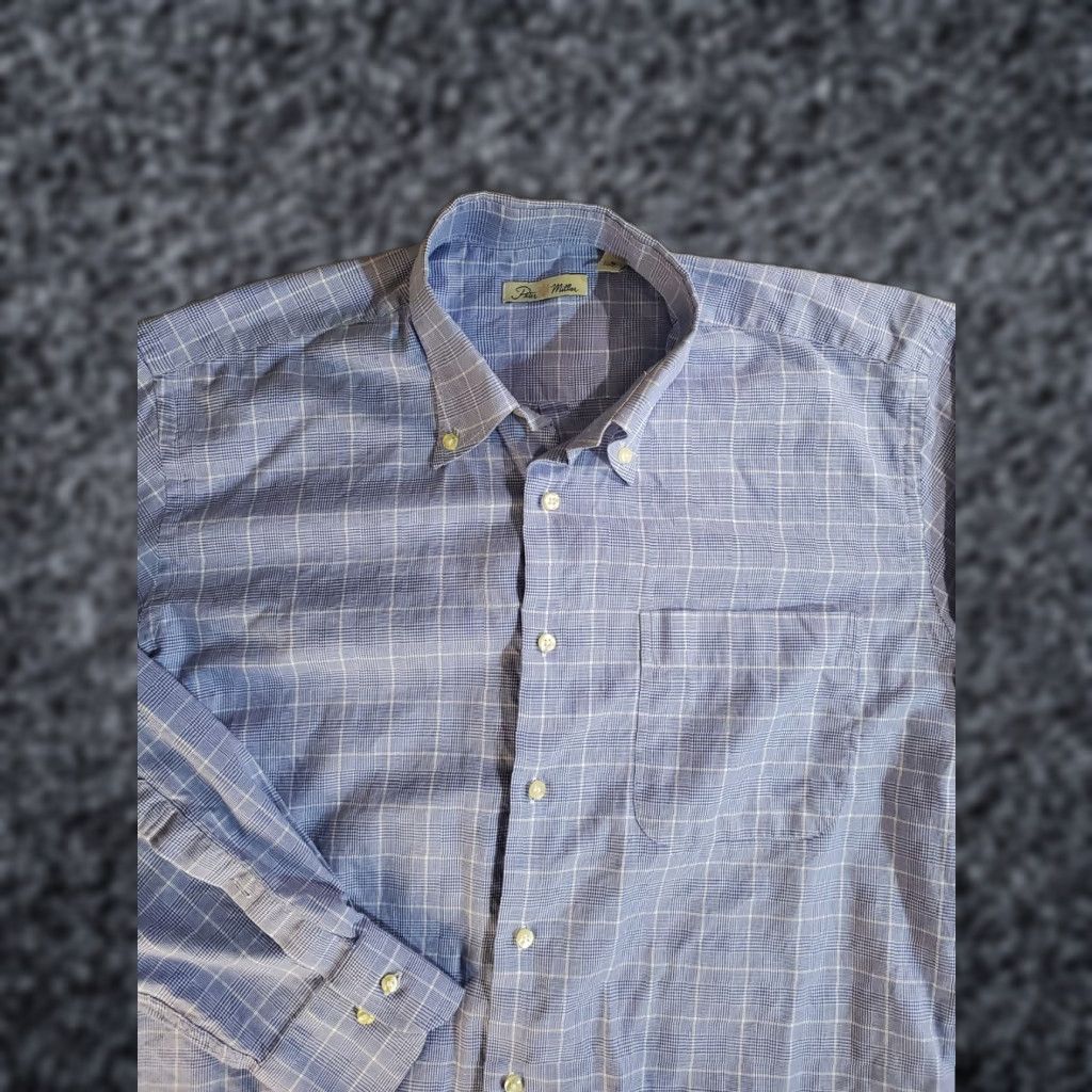 Peter Millar Peter Millar Signature Blue/White Plaid Button-Up Dress Shirt Mens Size M Blue Pattern Casual Shirt Size 40R - 1 Thumbnail