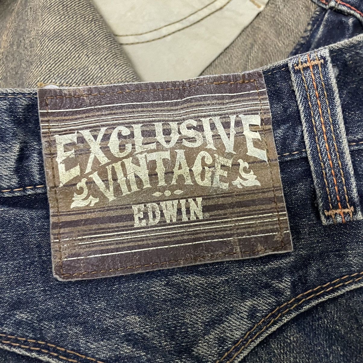 Edwin × Vintage 🇯🇵 EDWIN EXCLUSIVE VINTAGE WASHED LEATHER POCKET DENIM PANTS Size US 34 / EU 50 - 14 Thumbnail