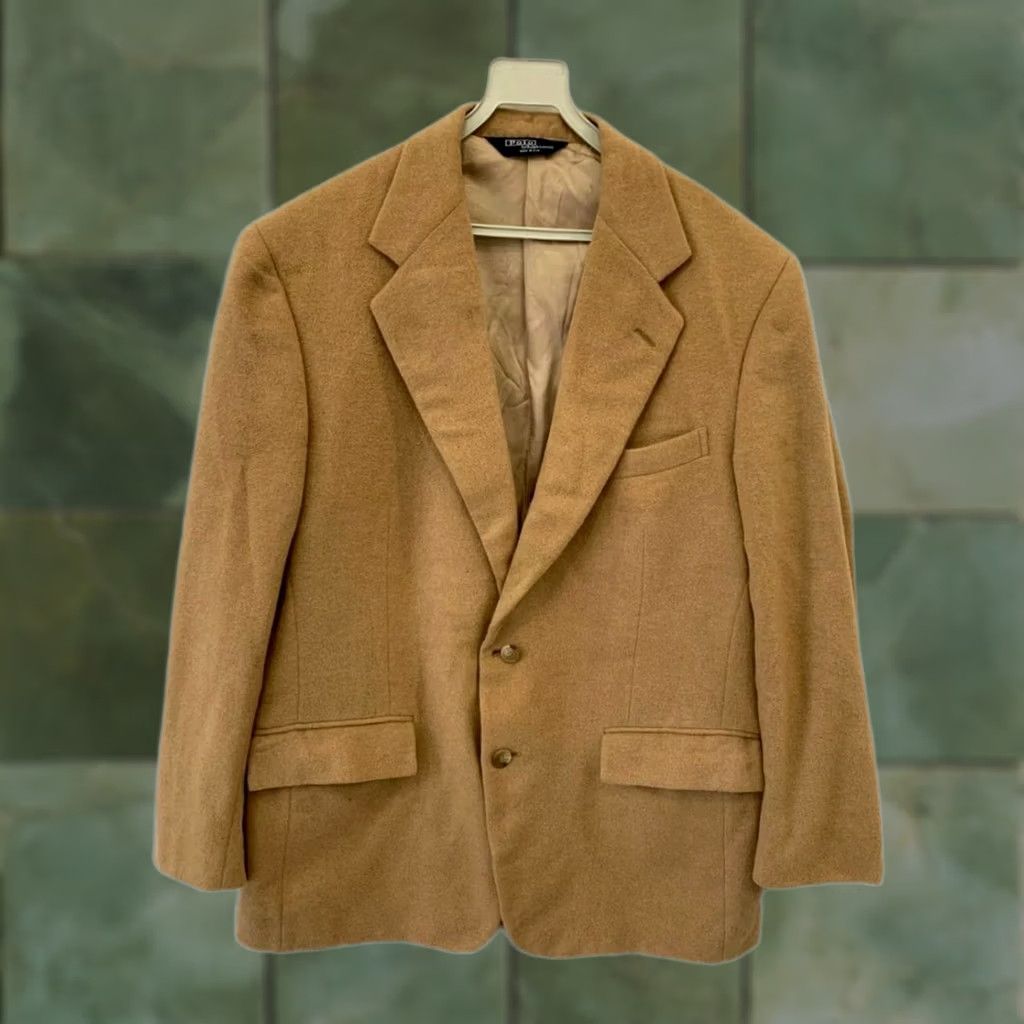 Ralph Lauren VINTAGE Polo Ralph Lauren Blazer Shirt 42R Made in USA Camel Hair Tan Brown Mens USA 2 Piece Notch Lapel 100% Camel Hair Size US XL / EU 56 / 4 - 1 Thumbnail
