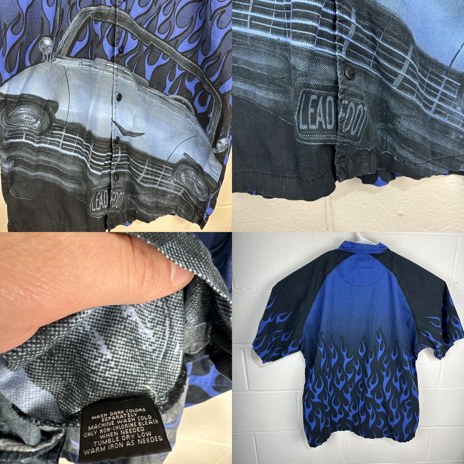 Vintage VINTAGE No Boundaries Shirt Large Blue Flame Black Button Up Short Sleeve Car Size US L / EU 52-54 / 3 - 8 Thumbnail