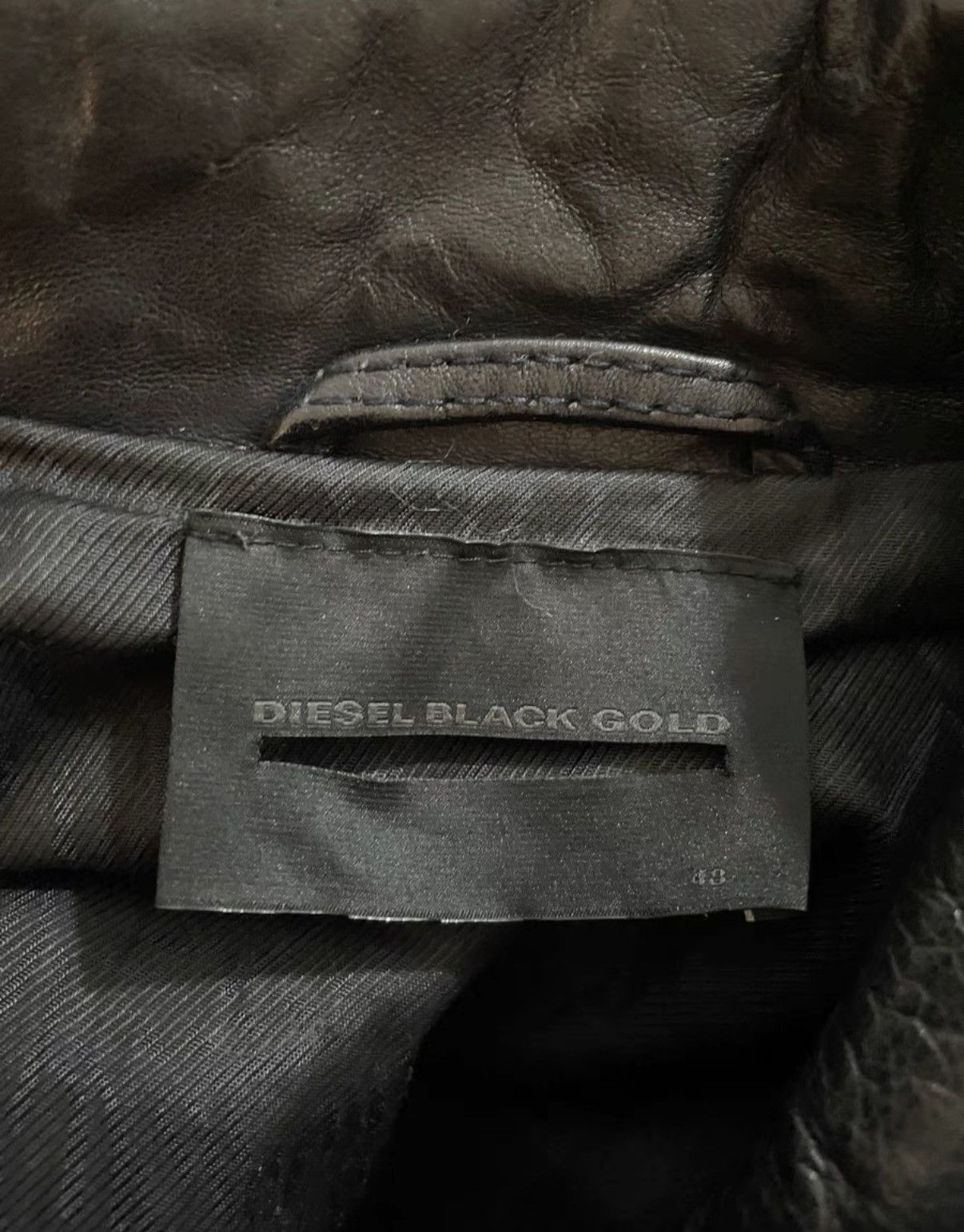 Diesel Black Gold Lambskin Zip-Up Distressed Leather Jacket