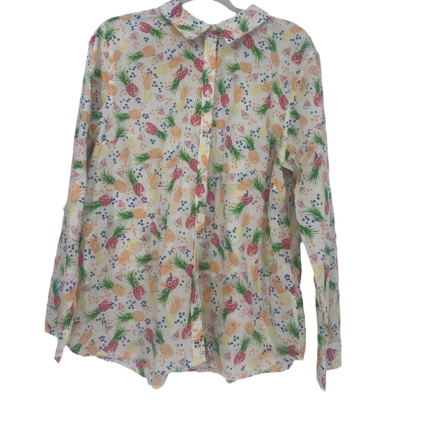 Talbots Talbots Women’s Pineapple Watermelon Button Up Roll Tab Slee Size XL / US 12-14 / IT 48-50 - 4 Thumbnail