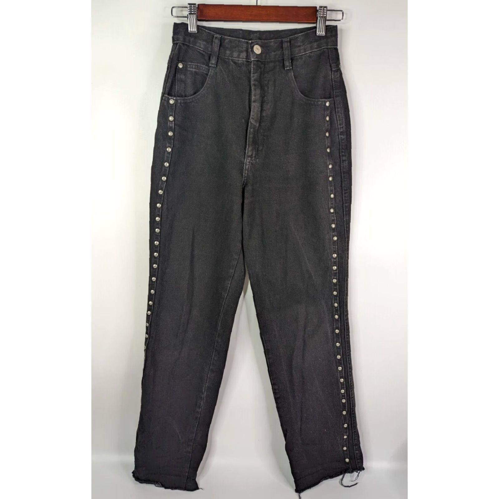 Roper VINTAGE Roper Jeans Women 5/6 Black Studded High Rise Raw Hem Y2K Western Cowgirl Rider Style Mom Size 27" / US 4 / IT 40 - 2 Thumbnail