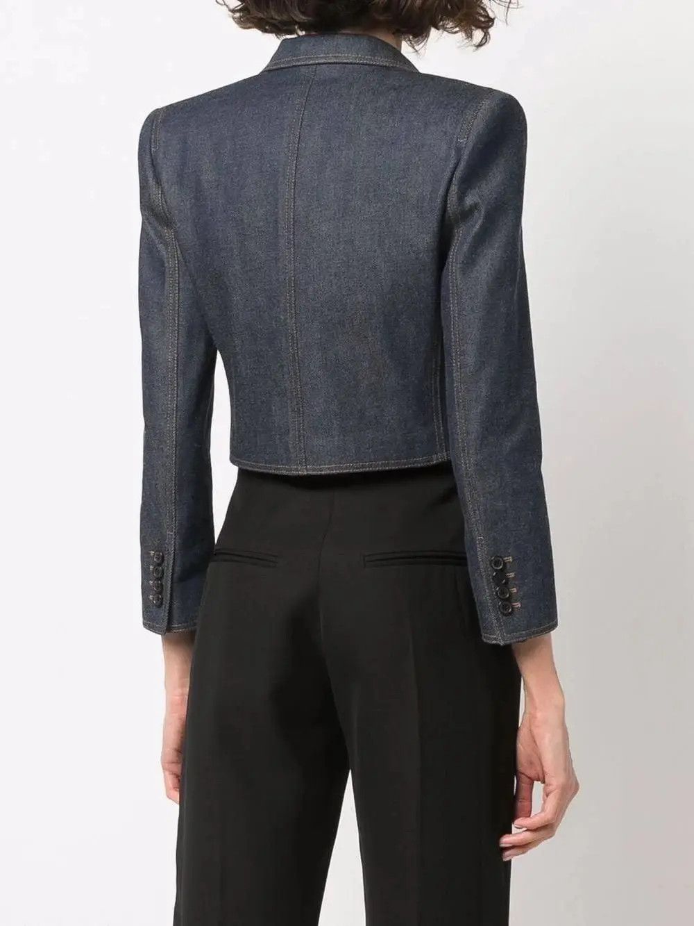 Saint Laurent Paris o1s1wg110225 700597 Cropped Jacket Deep Marine Denim in Blue Size M / US 6-8 / IT 42-44 - 4 Thumbnail